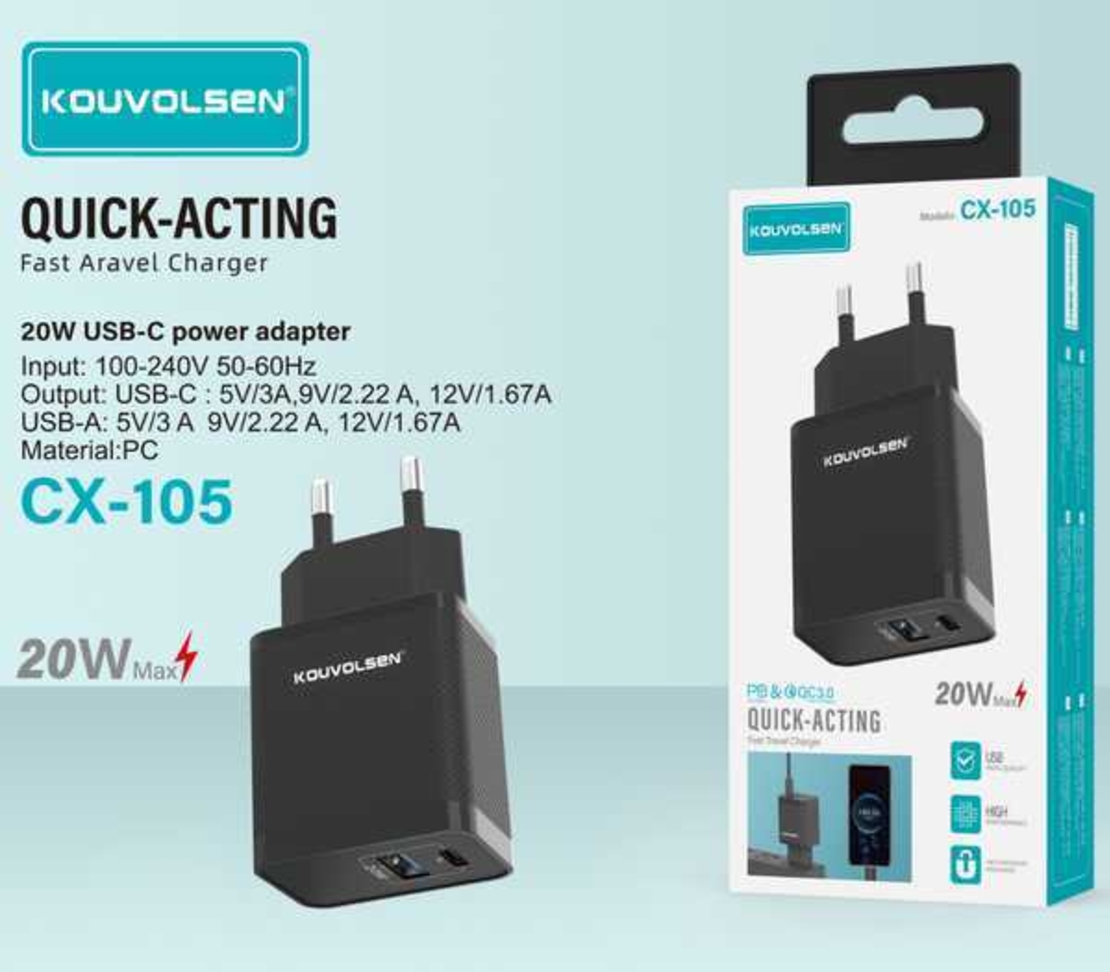 Адаптер за зареждане с 2 USB-A и Type-C порта - 20W - CX-105 - 302402