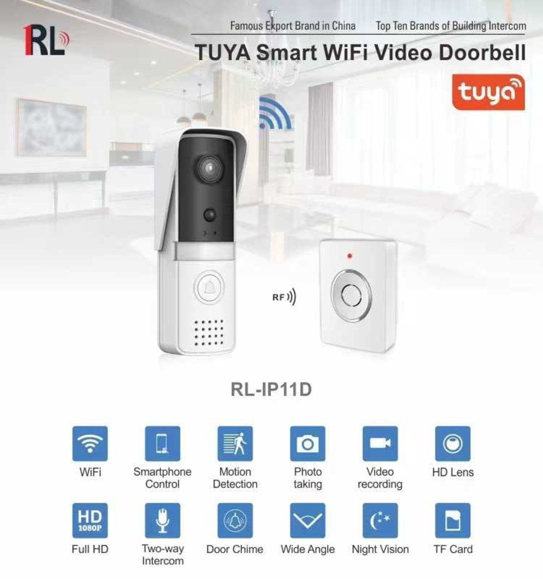 Безжичен звънец за врата с камера - RL-IP11D - 488790