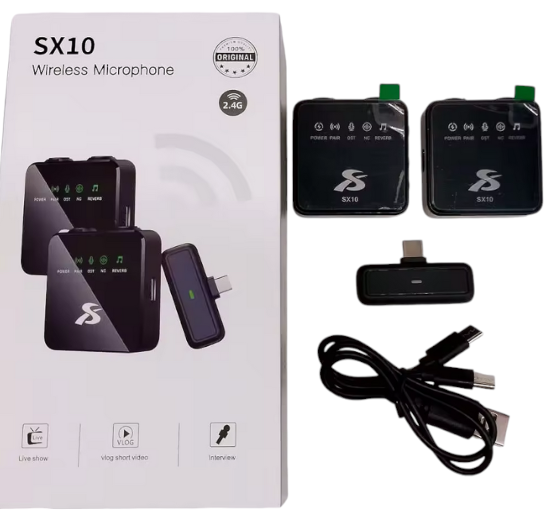 Безжичен мини микрофон с предавател - 2 бр - iP/Lightning - SX10 - 811368