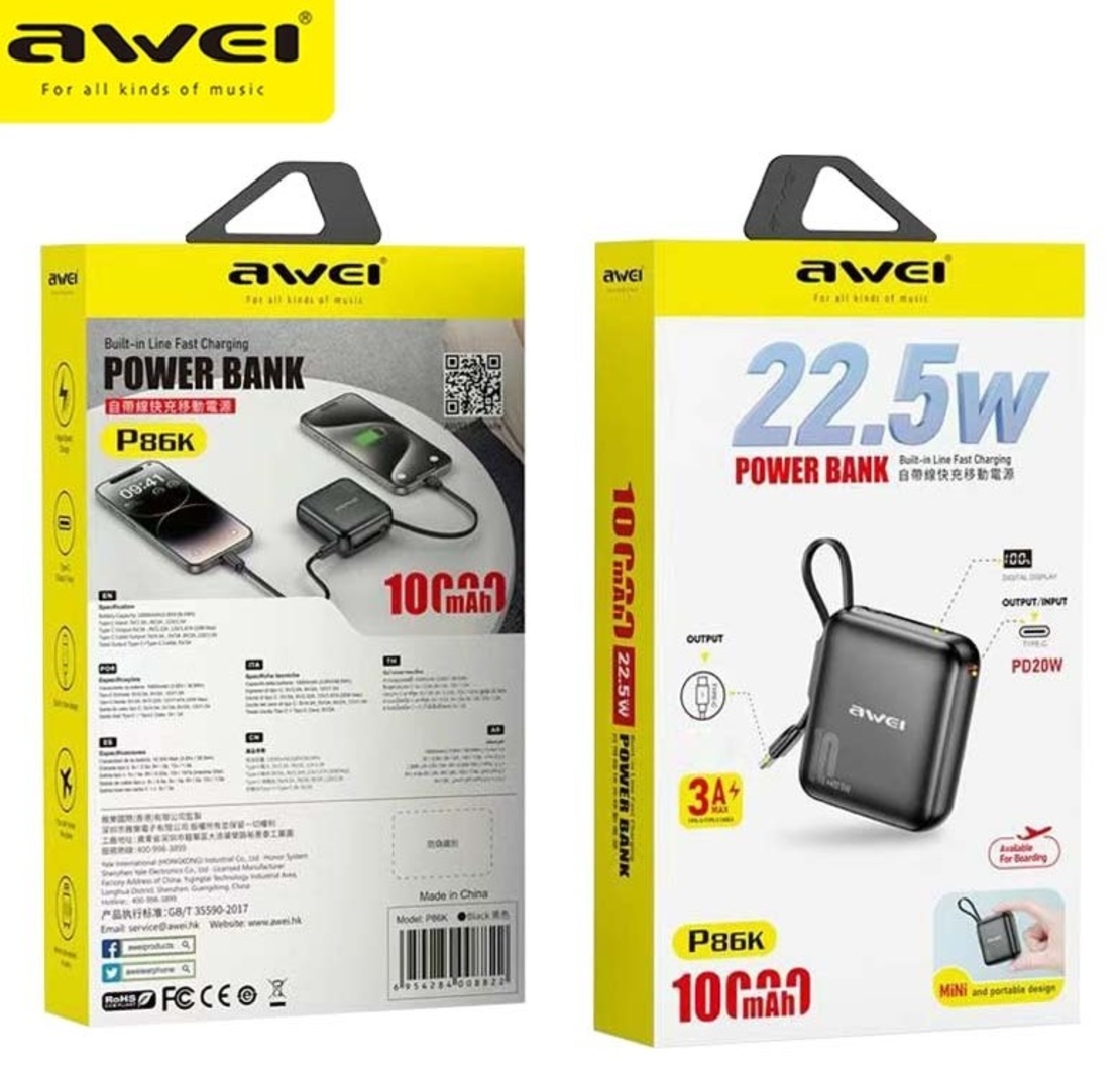 Външна батерия - P86K - 10.000mah - AWEI - 008822 - Черна