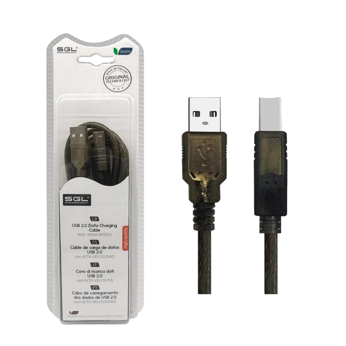 Кабел USB 2.0 - 5S01 - USB-A мъжки/USB-B мъжки - 5м - 097657