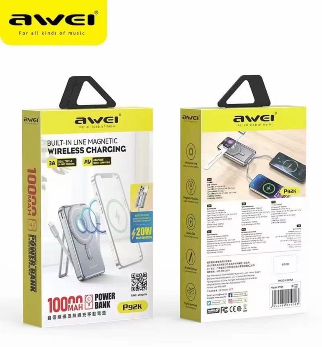 Външна батерия с магнитно зареждане - P92K - 10.000mah - 20W - AWEI - 014083