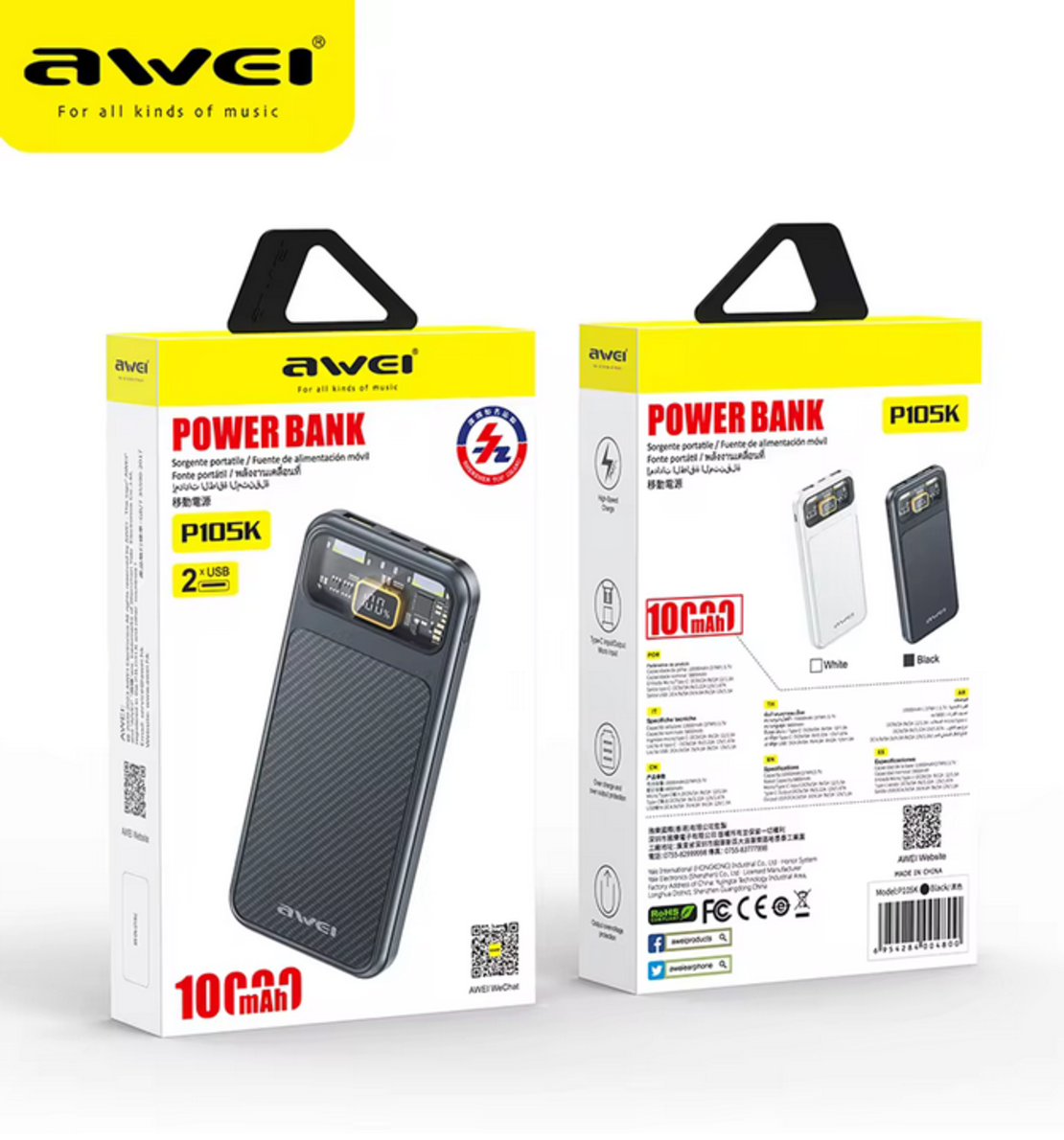 Външна батерия - P105K - 10.000mah - AWEI - 005197 - Черна
