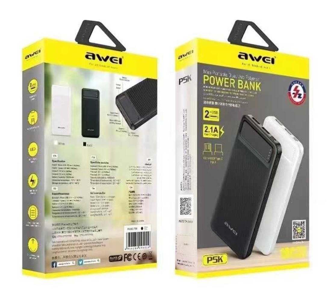 Външна батерия - 10.000mah - P5K - AWEI - 001489 - Бяла