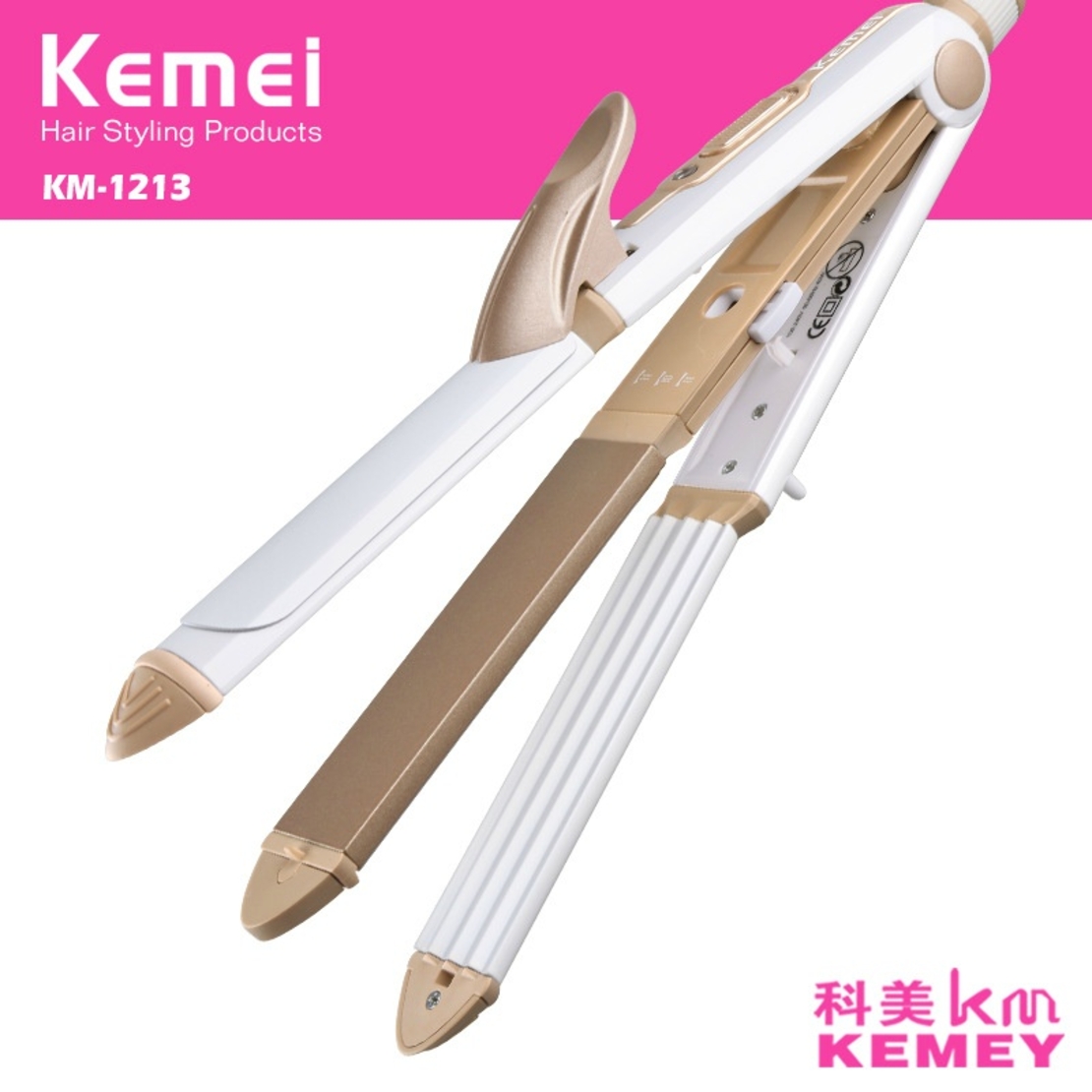 Преса за коса - 3in1 - KM-1213 - Multistyler - Kemei