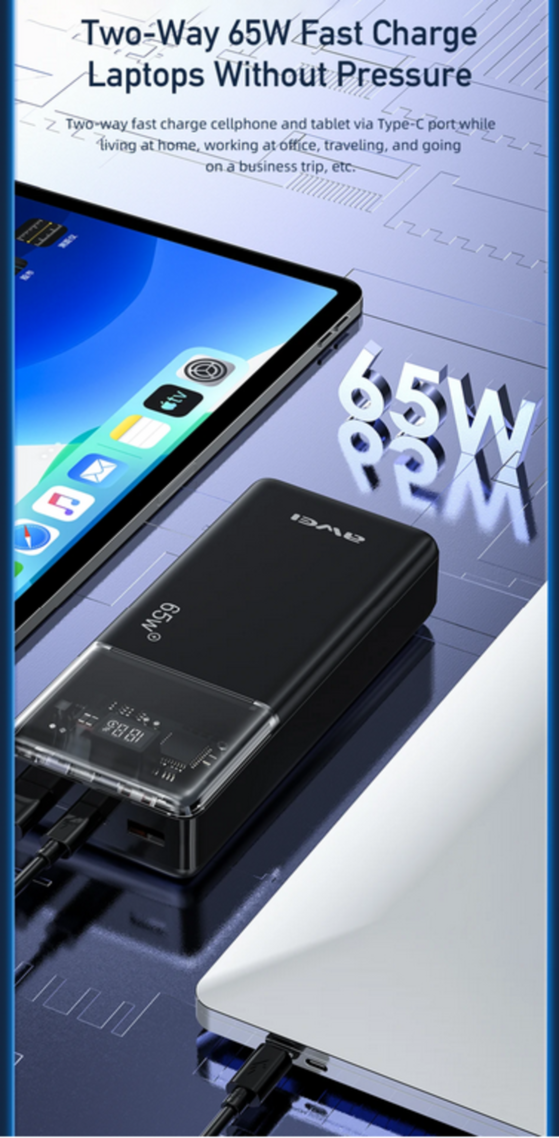 Външна батерия - P109K - 30.000mah - PD 65W - AWEI - 006859