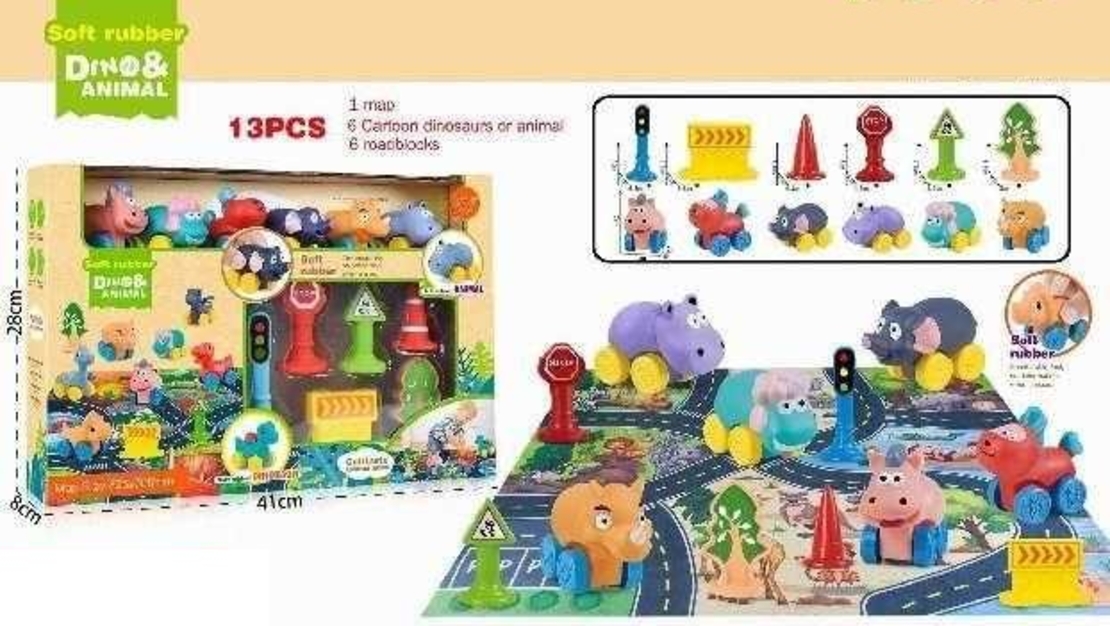 Комплект с животни на колела, килим и аксесоари - 13pcs - JLX5510-2 - 308256
