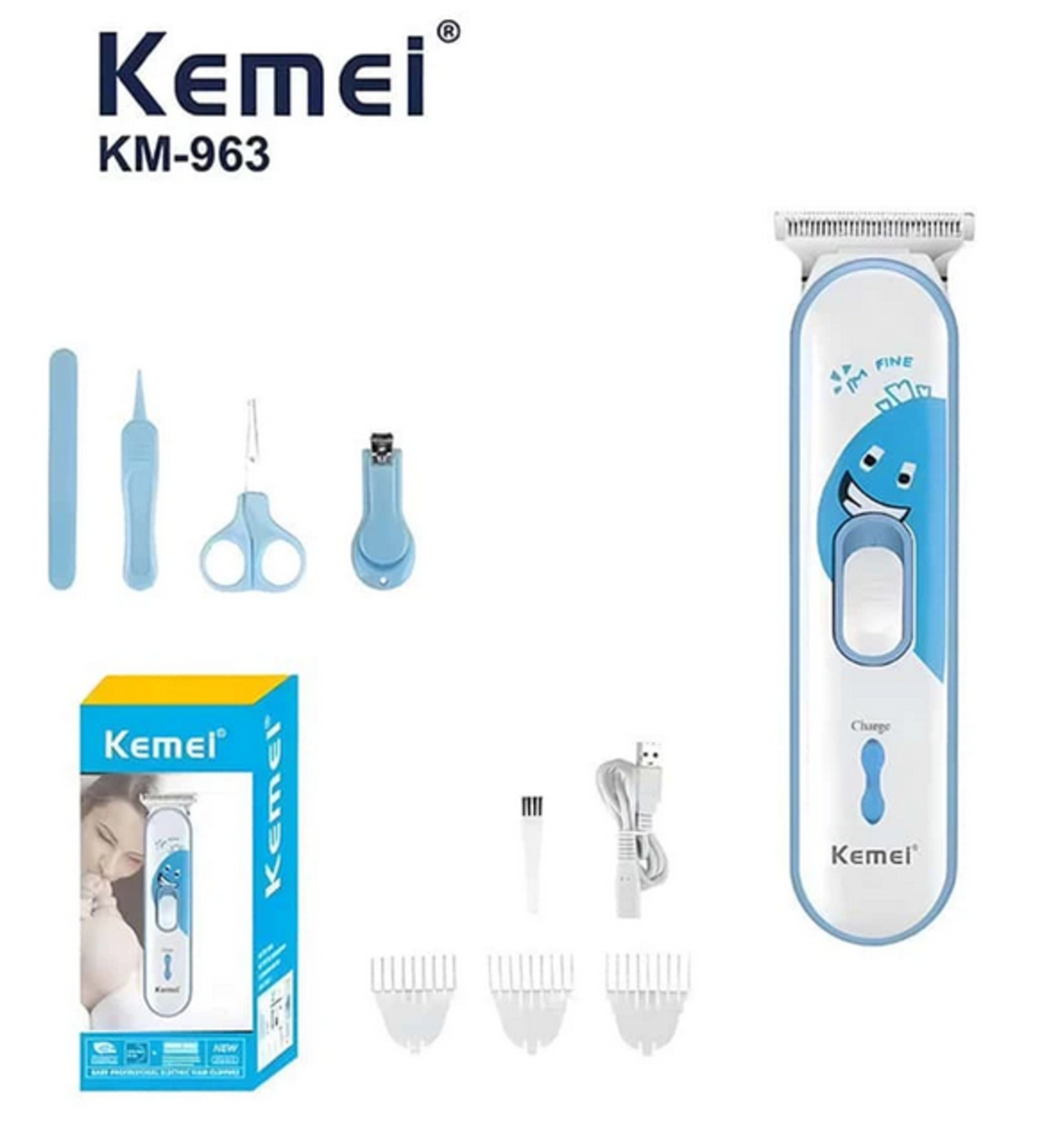 Детска машинка за подстригване с комплект грижи - KM-963 - Kemei