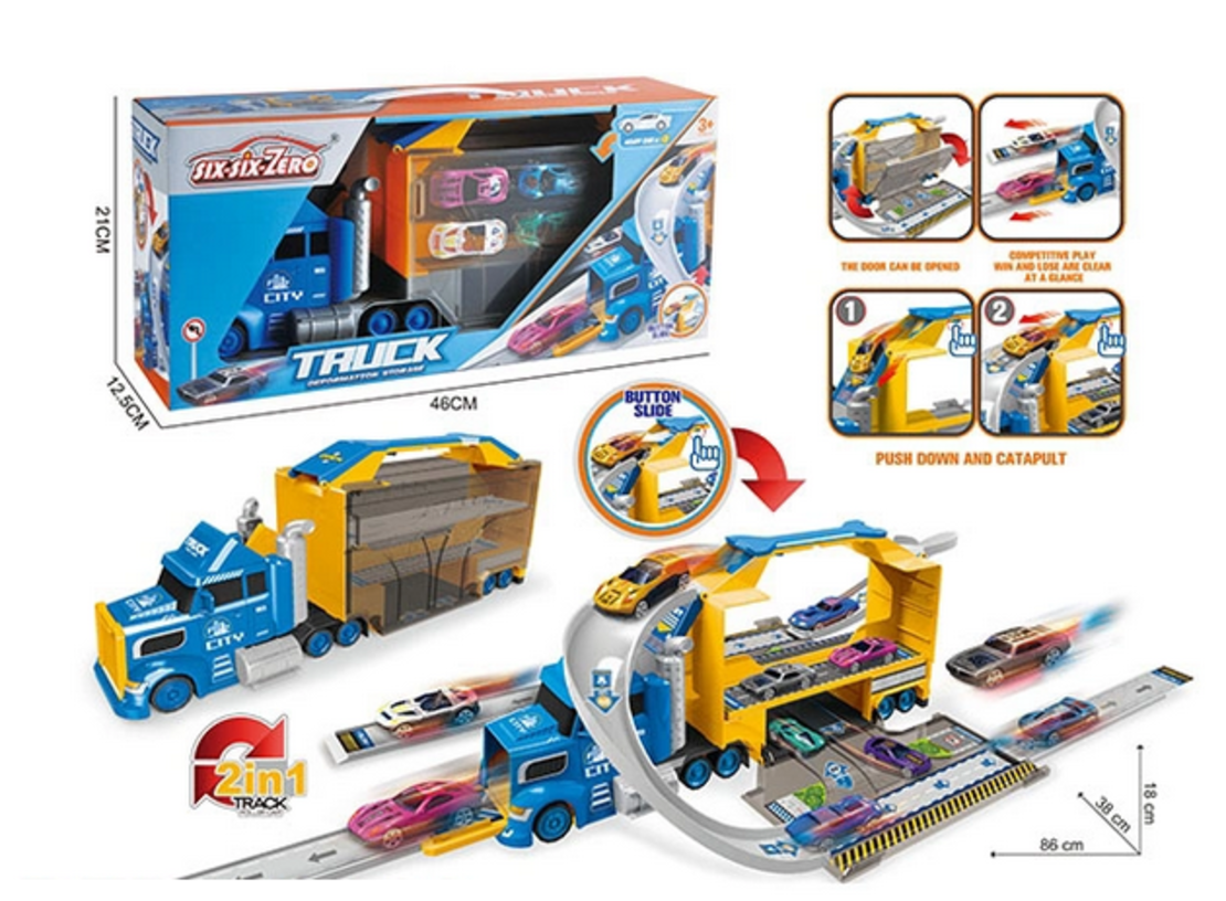 Игрален комплект 2в1 - Автовоз и писта с колички- 660-S46 - 345256