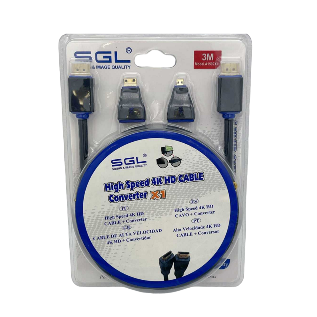 Комплект HDMI кабел и Mini/Micro HDMI адаптери - A1592X3 - 3м - 095639