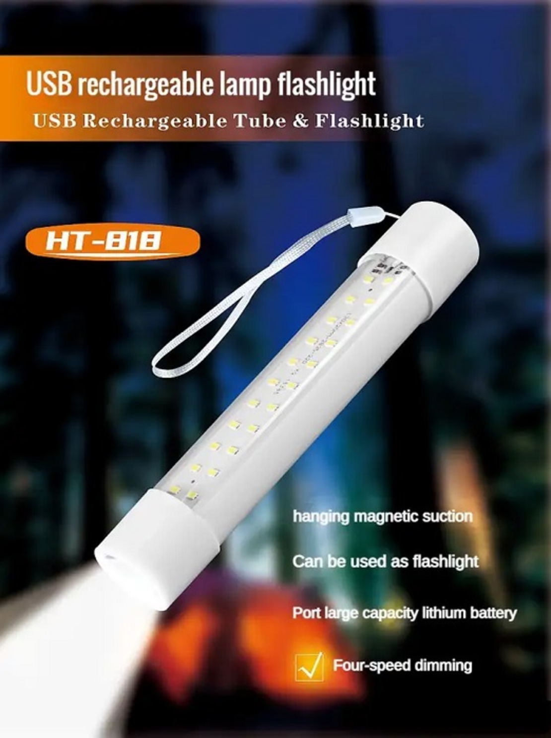 Акумулаторна LED осветителна тръба с фенер - HT818 - 80W - 251476