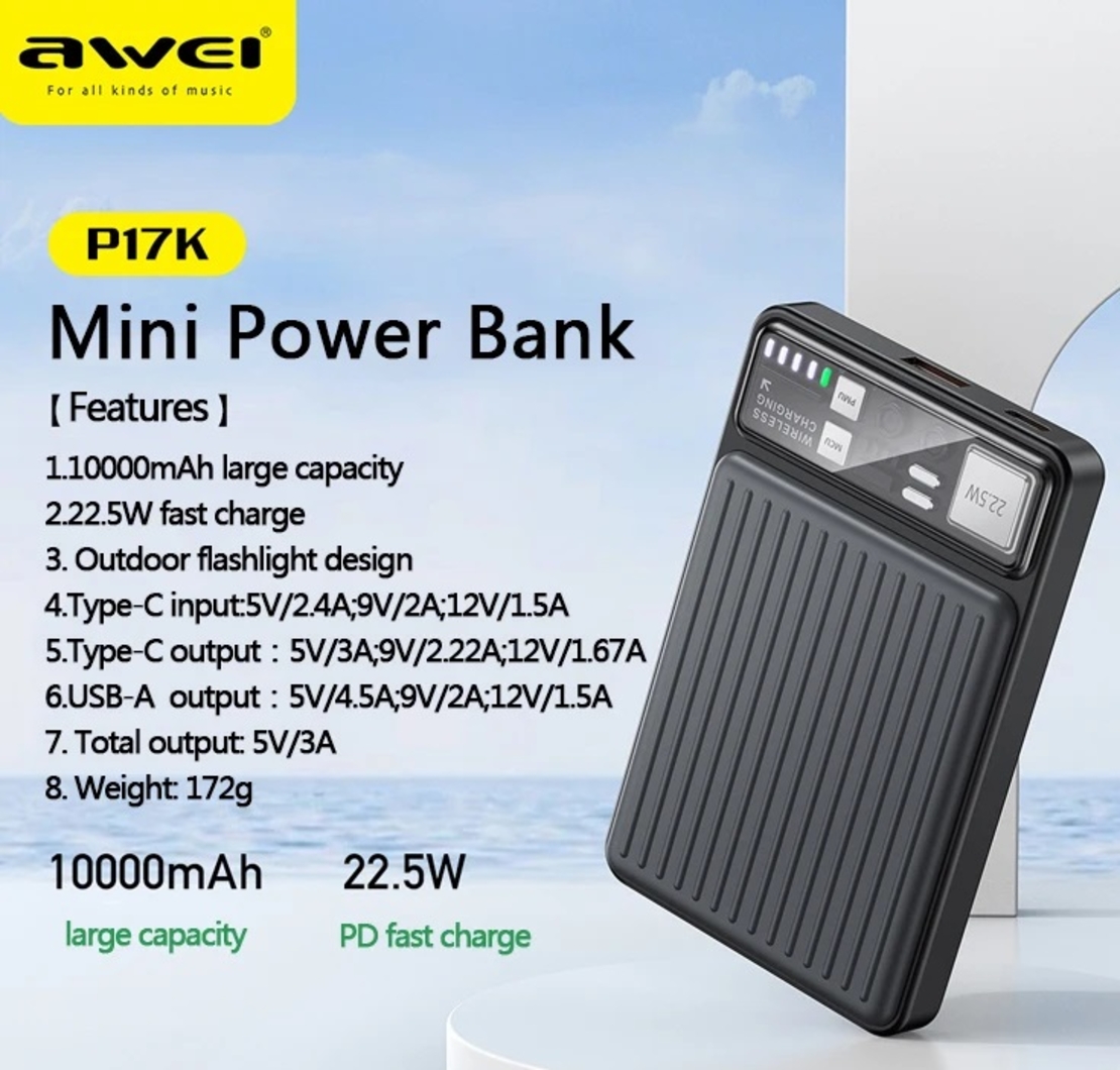 Външна батерия - P17K - 10.000mah - 22.5W - AWEI - 005197
