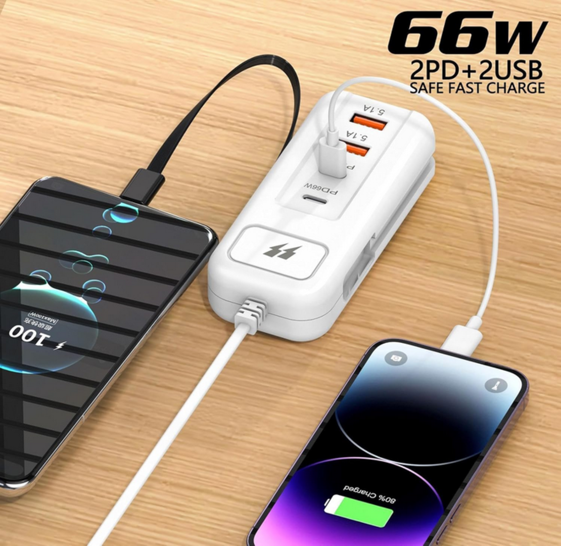 Адаптер за бързо зареждане с 2 USB-A, Type-C порта и тип кабел-C - JG-01 - 811726