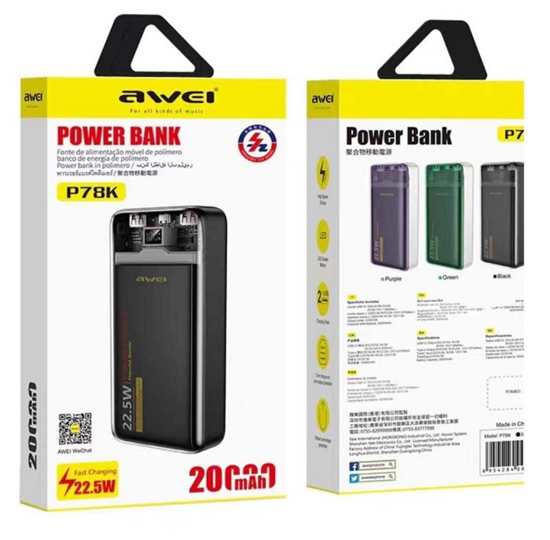 Външна батерия - 20.000mah - P78K - 22.5W - AWEI - 004855