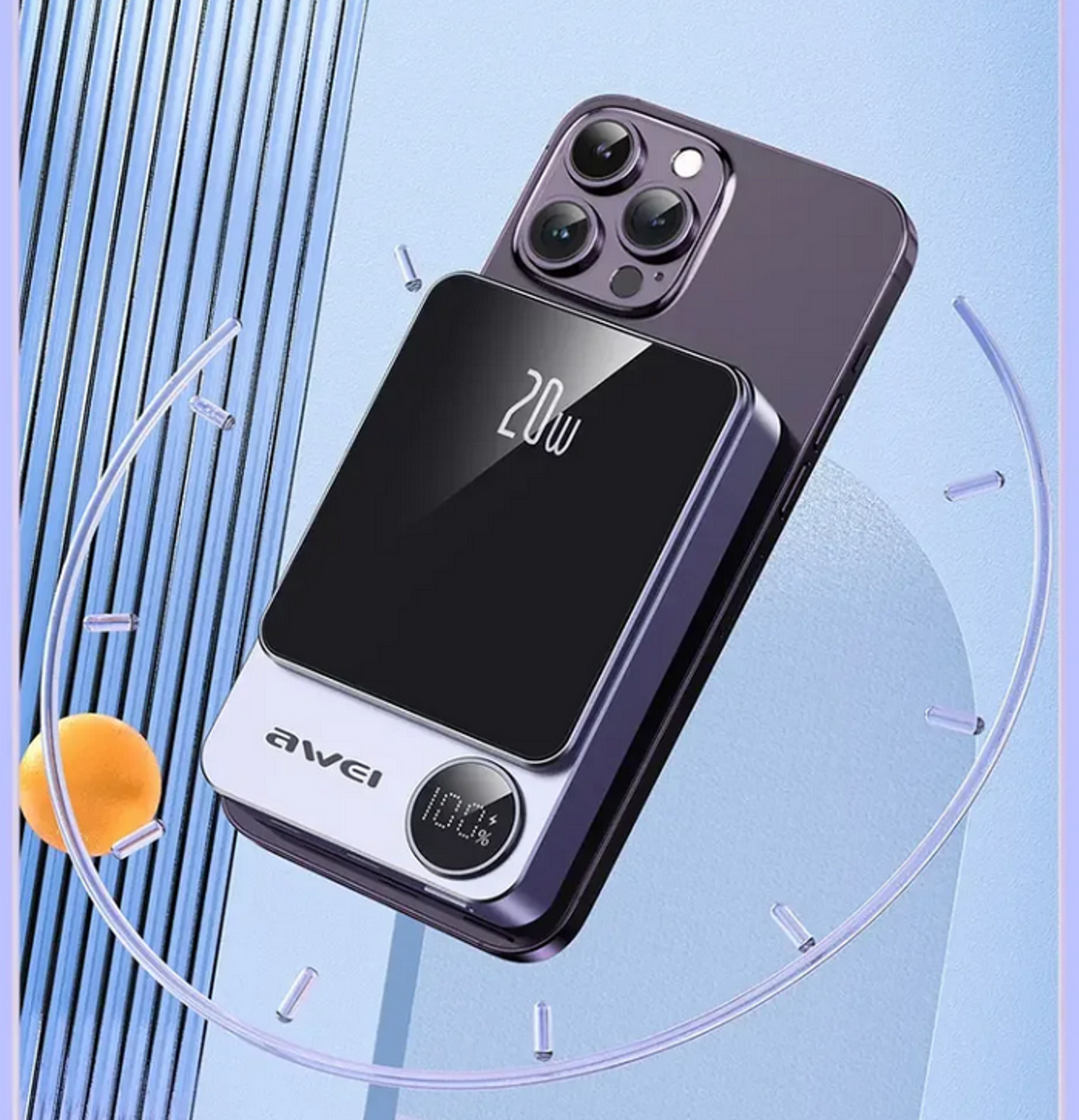 Външна батерия с магнитно зареждане - P39K - 10.000mah - 20W - AWEI - 005500 - Сива