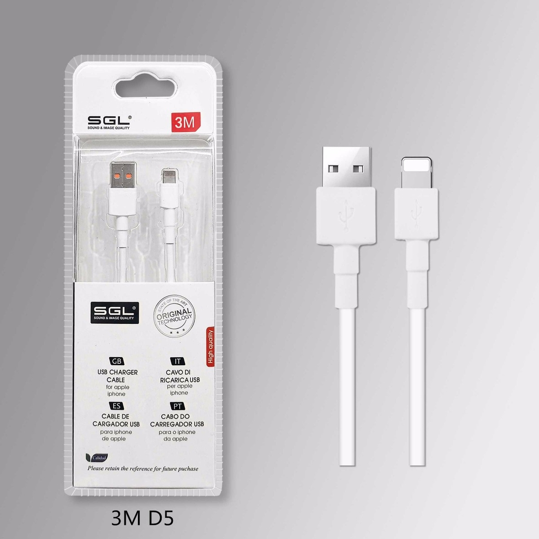 Кабел за зареждане и данни - USB към Lightning - 3м - D5 -194721