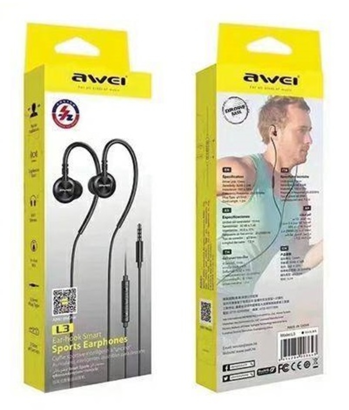 Слушалки с кабел - Ear-Hook - L3 - AWEI - 889107