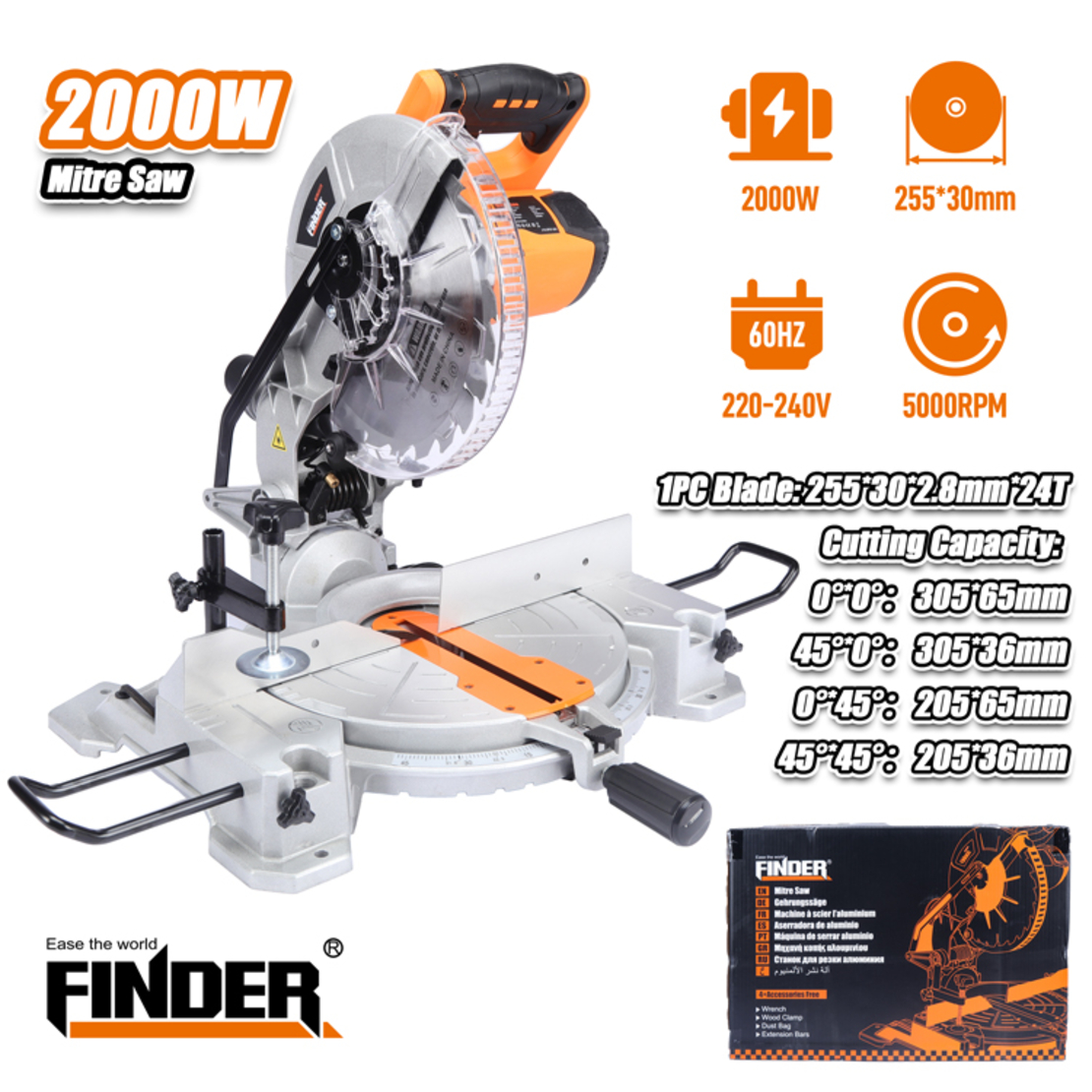 Настолен циркуляр за рязане на алуминий - 2000W - Finder - 197368