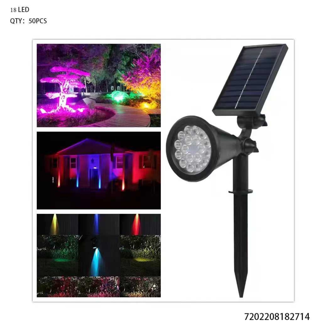 RGB LED соларна градинска лампа - 18LED - 182714