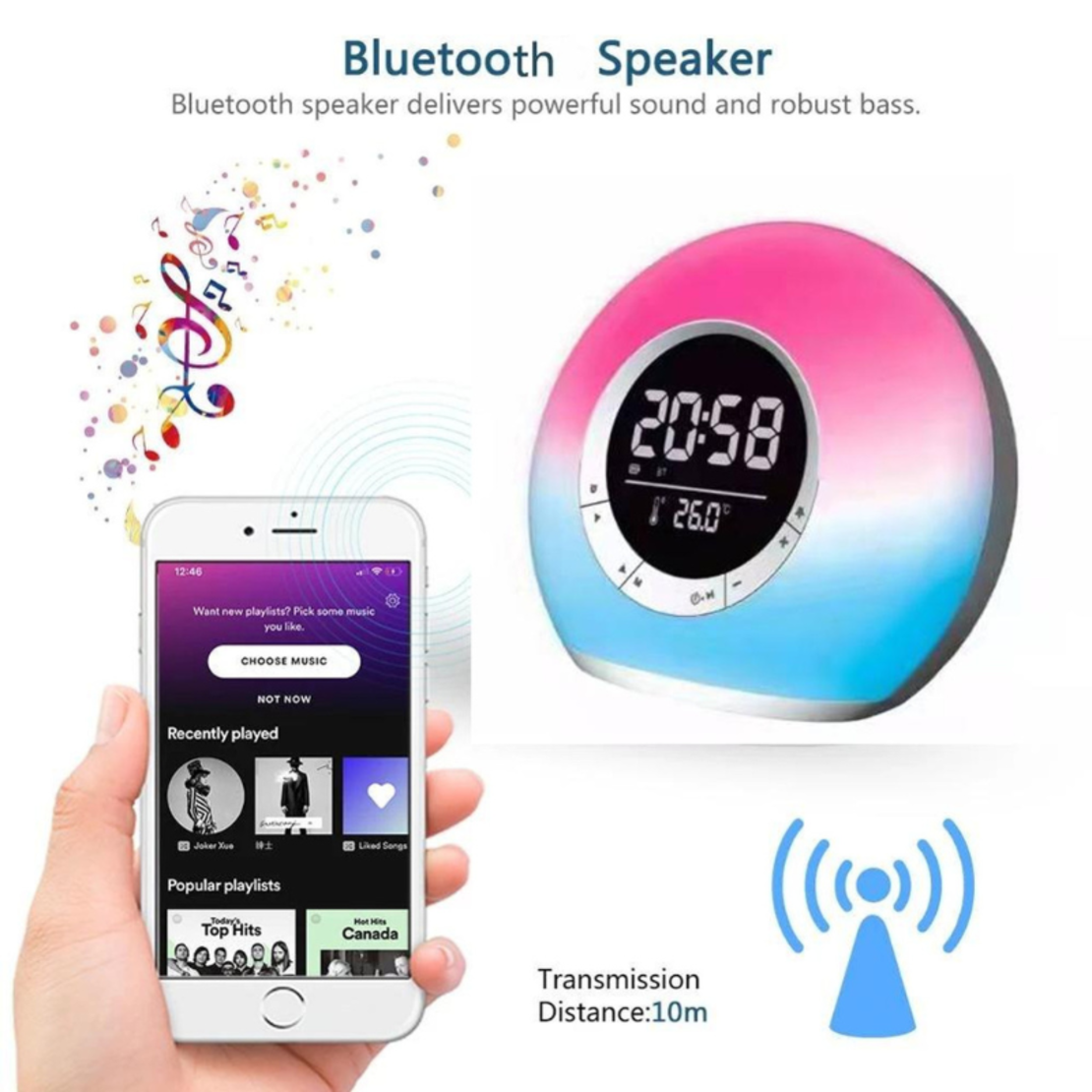 Безжична Bluetooth тонколона LED и цифров часовник - P11 - 810804