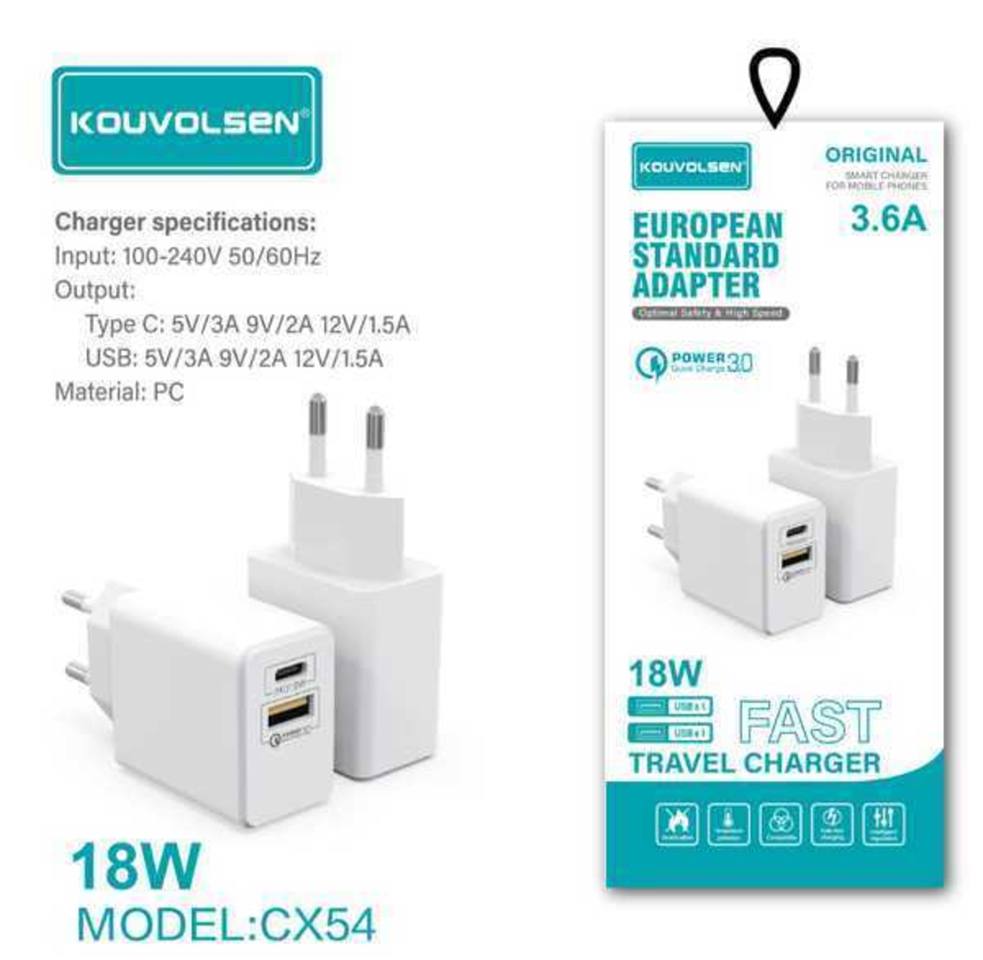 Адаптер за зареждане с 2 USB-A и Type-C порта - 18W - CX-54 - 110204