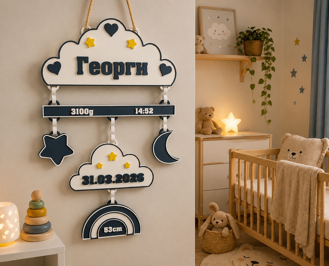 Персонализирана табелка за бебе „Dream Cloud“