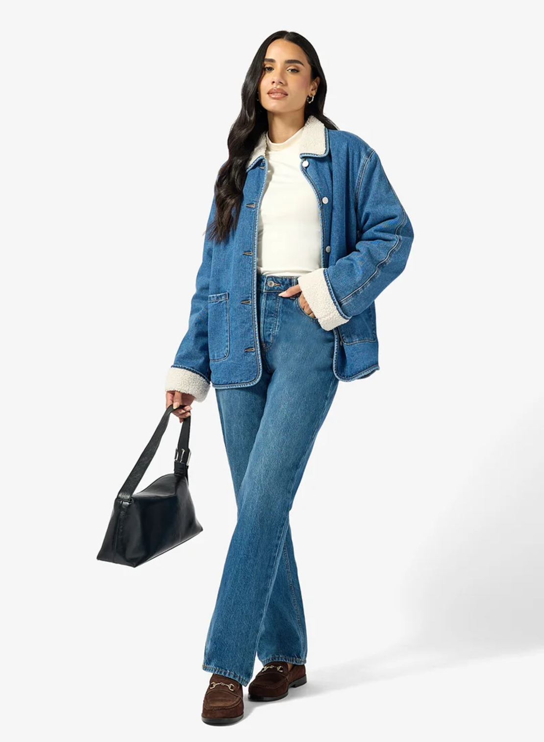 ONLY дънково яке с teddy подплата Oversized • M
