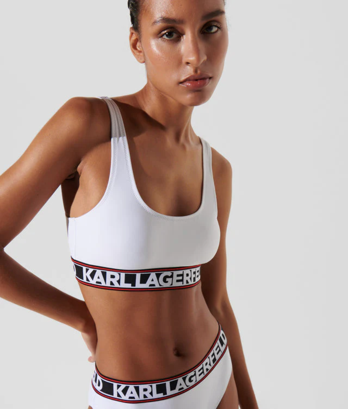 Karl Lagerfeld Elongated Logo Bikini Top • M