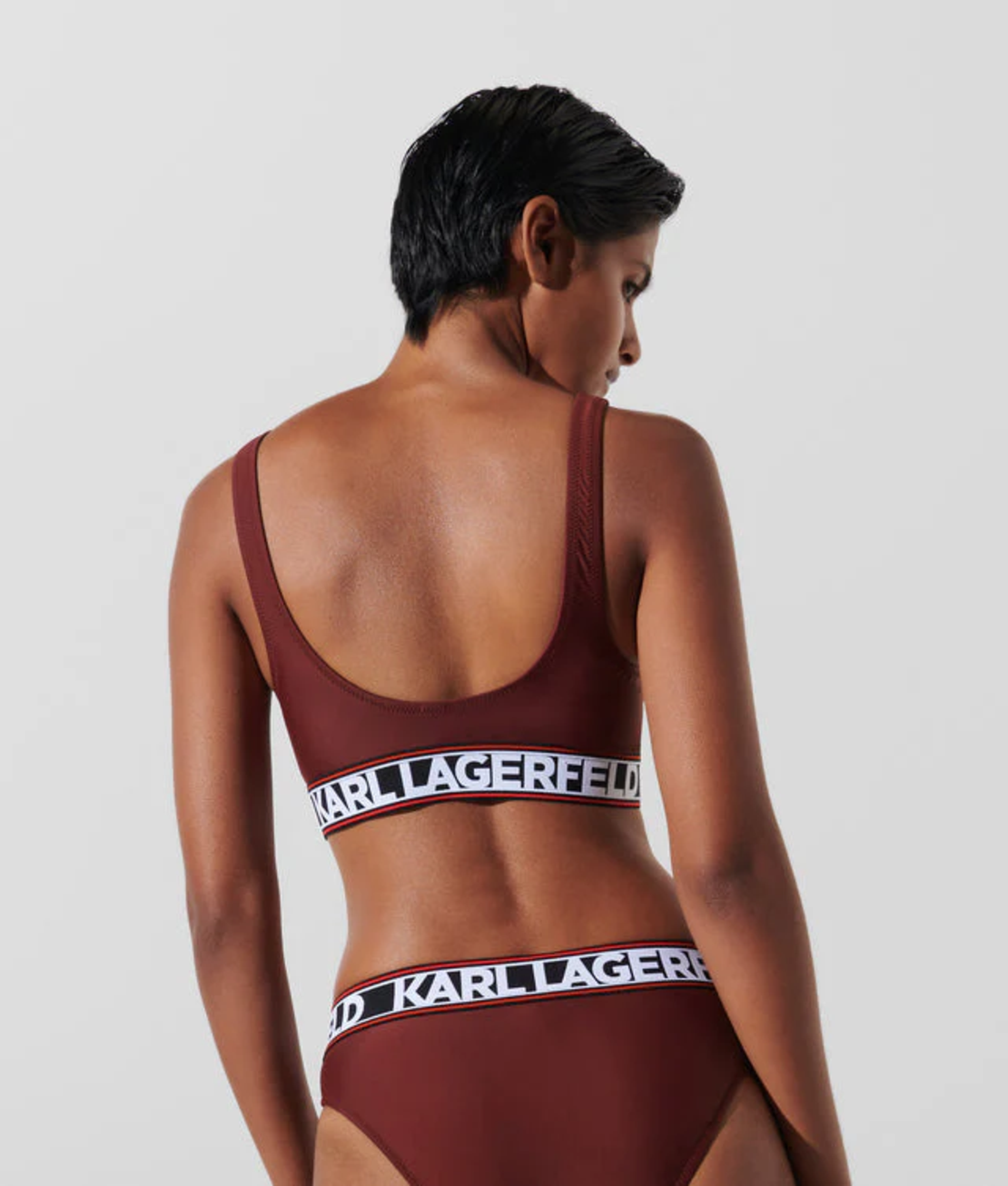 Karl Lagerfeld Elongated Logo Bikini Top • M