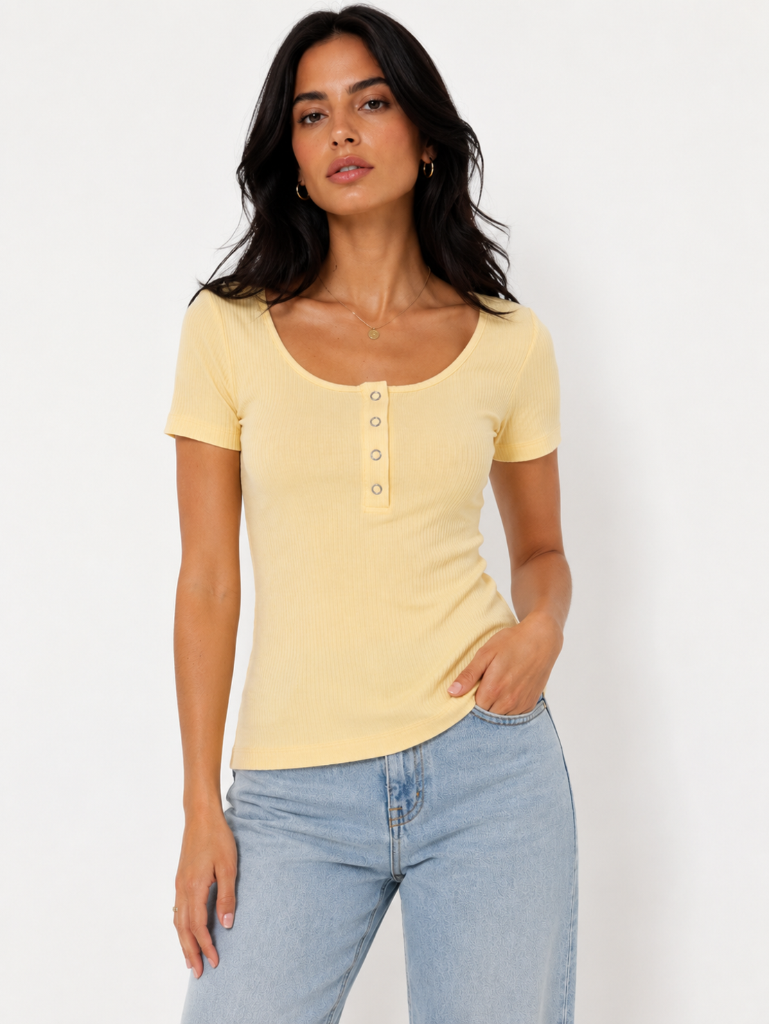 Pieces рипсен топ Pale Banana • S