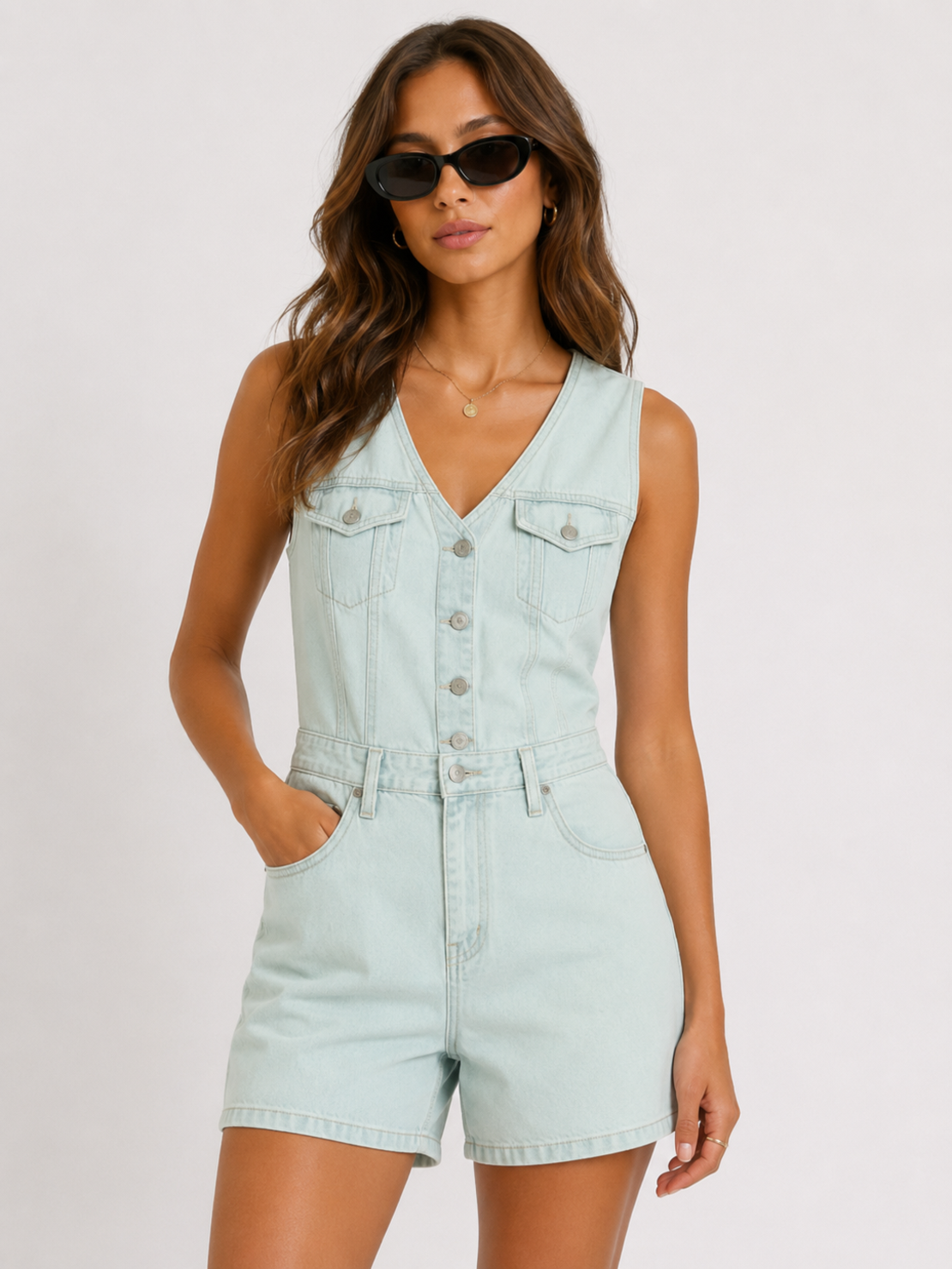 Levi’s светъл denim гащеризон с къс панталон - M
