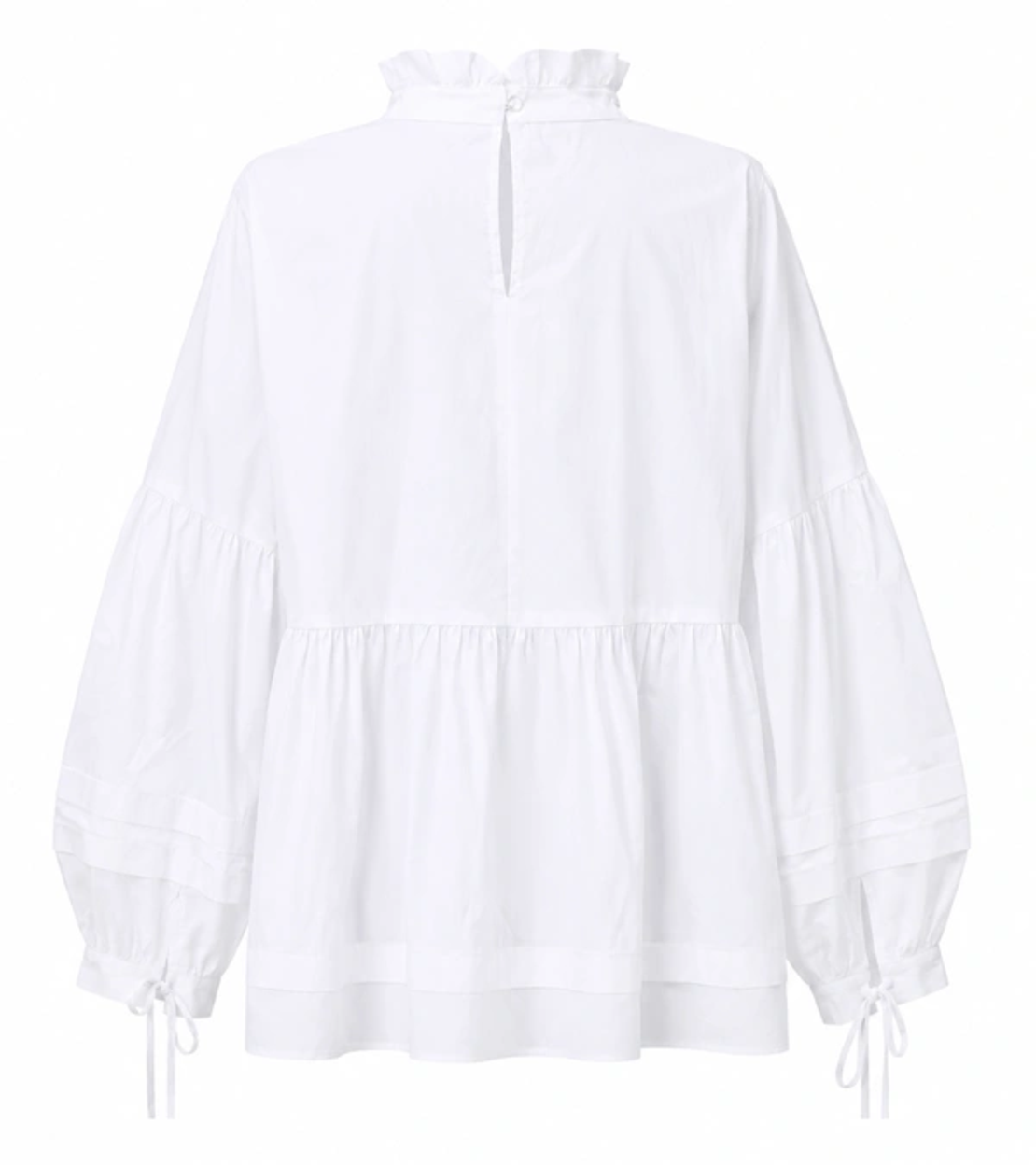 PIECES Ефирна бяла блуза с волани • L Oversized