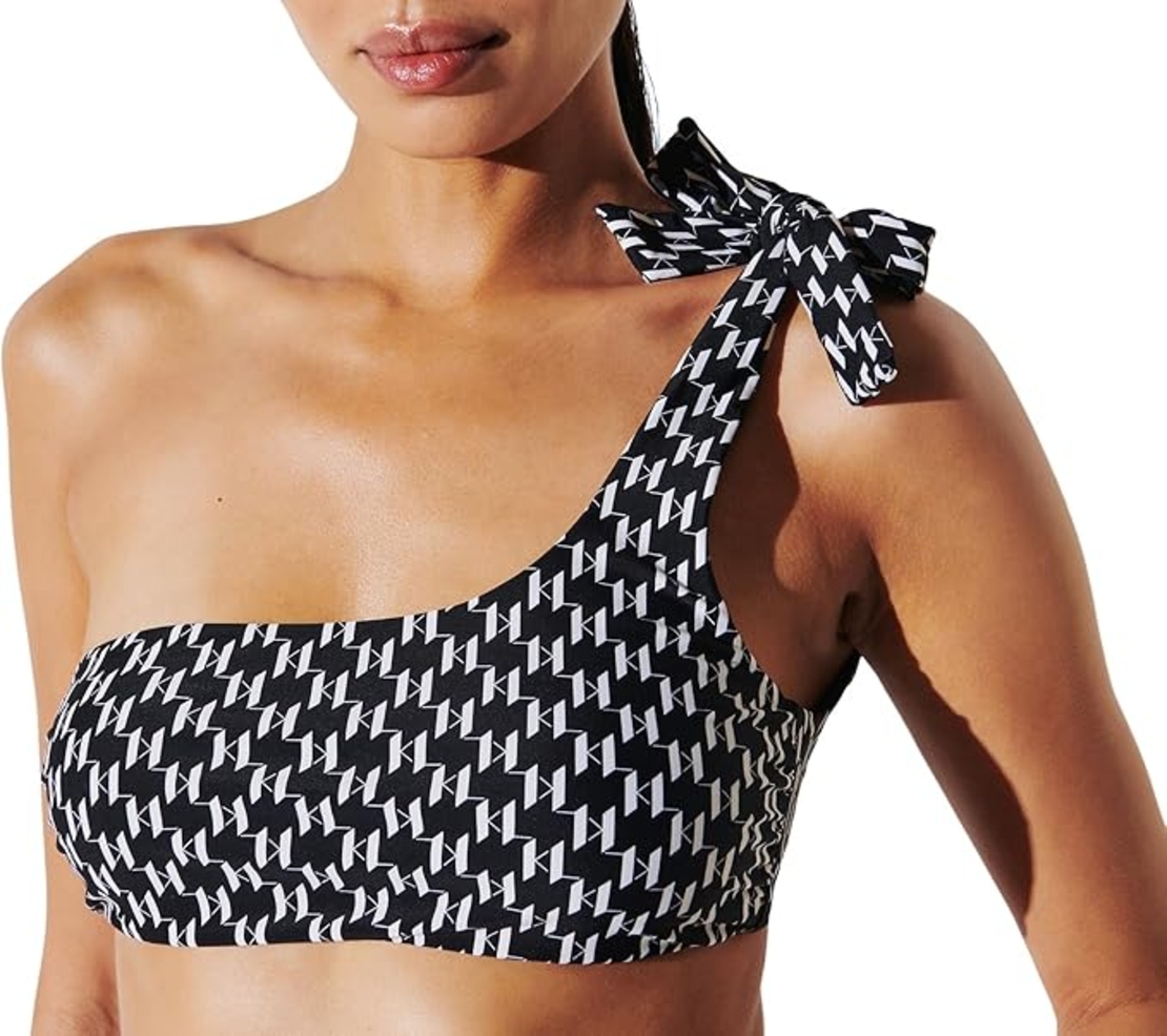 Karl Lagerfeld Monogram One Shoulder Tie Top • M