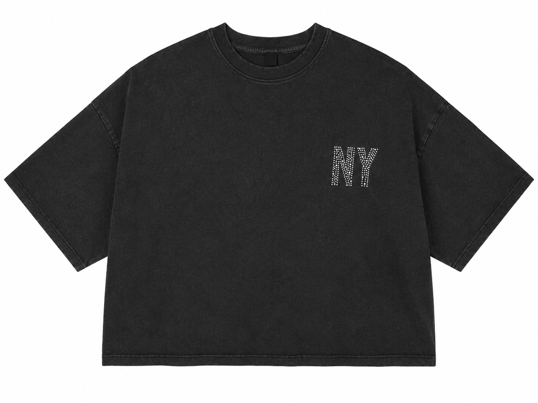 ONLY Тениска с кристали NY • S Oversized