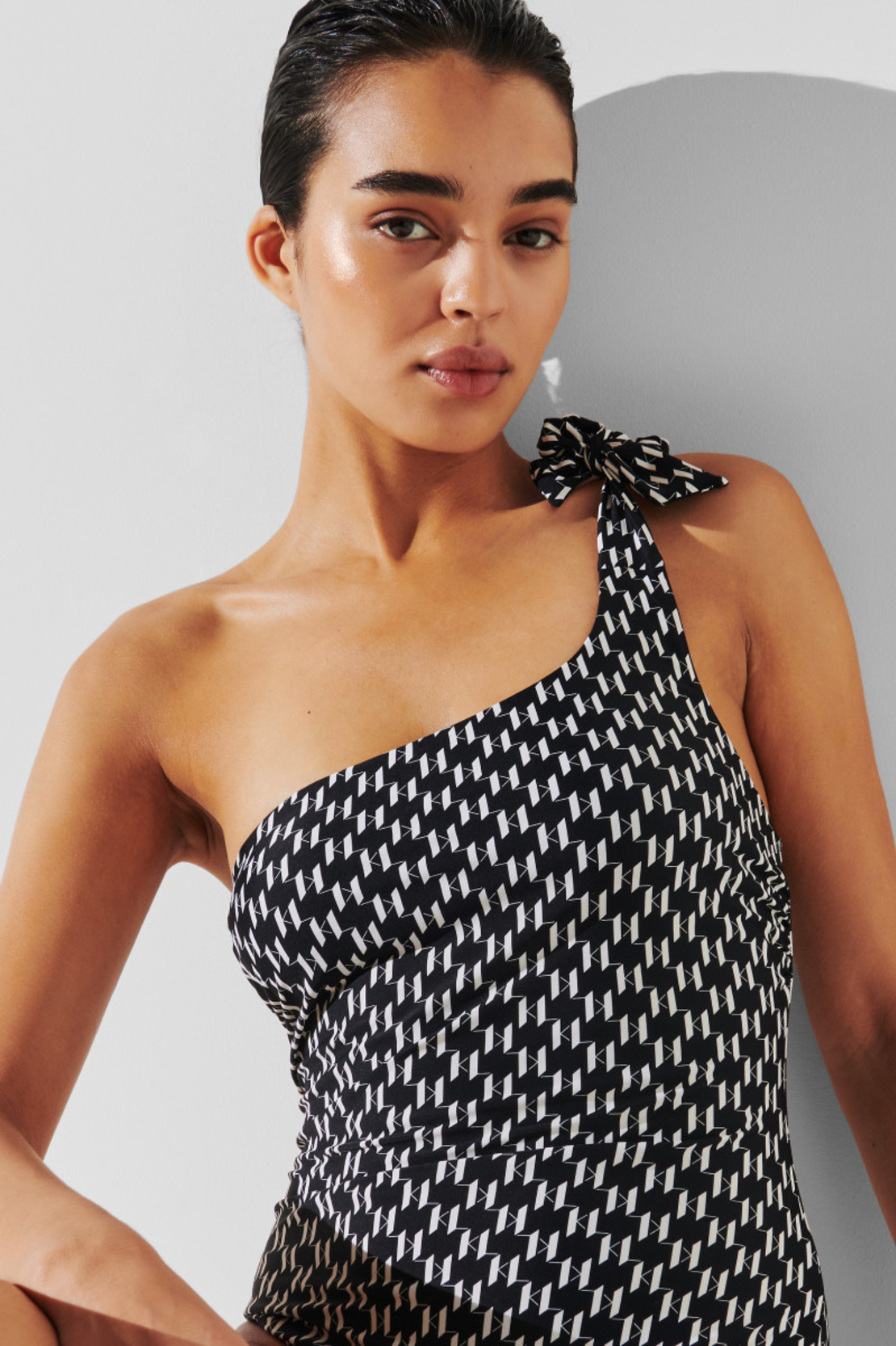 Karl Lagerfeld Monogram Tie Cheeky Swimsuit • S