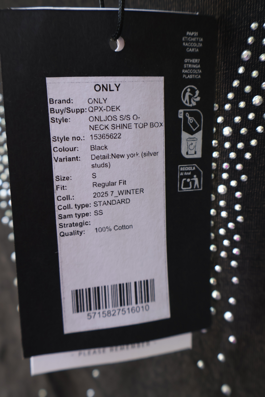 ONLY Тениска с кристали NY • S Oversized