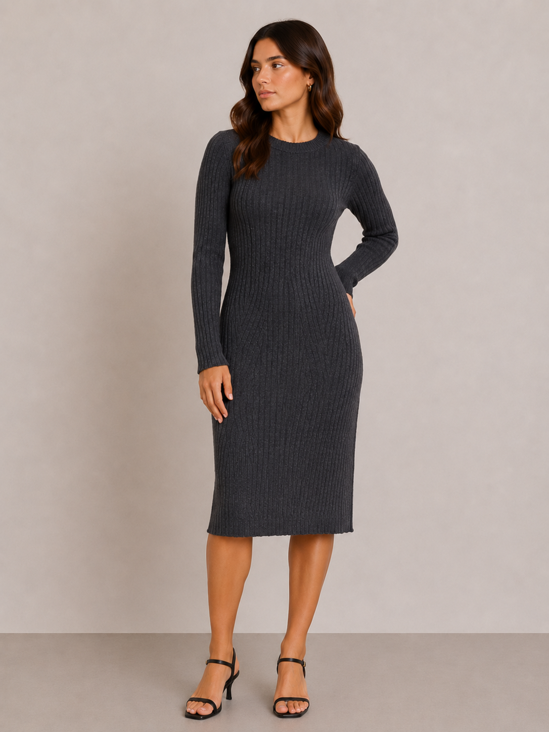 Vero Moda Плетена рокля с дълъг ръкав • L