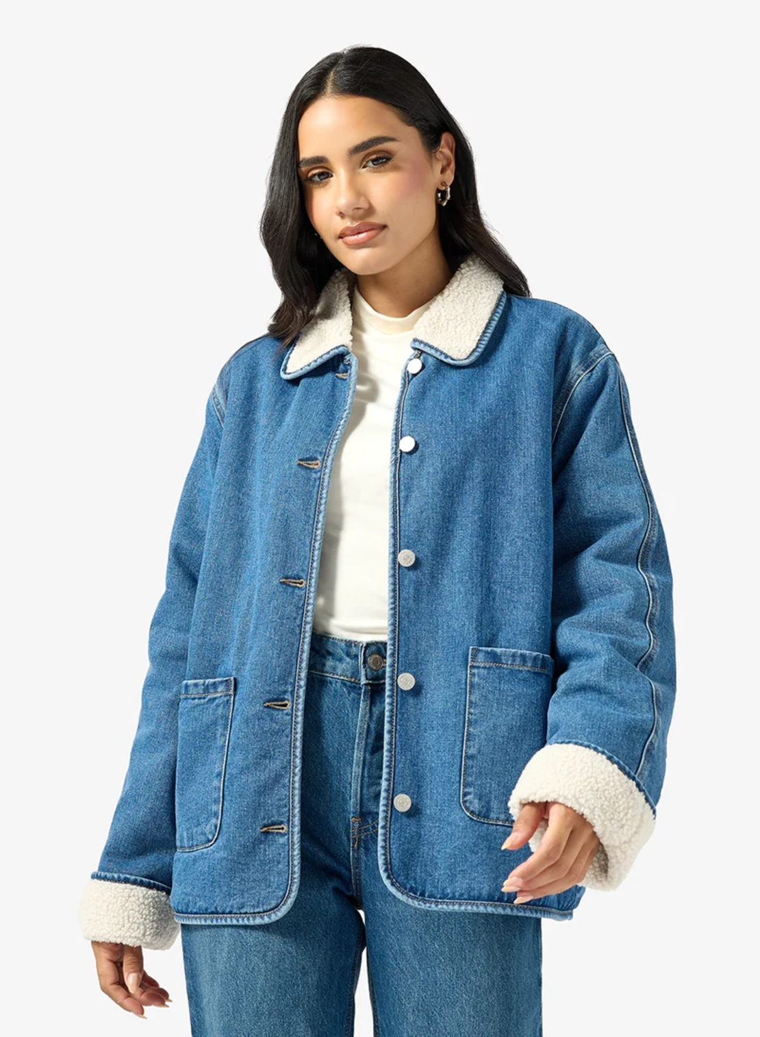 ONLY дънково яке с teddy подплата Oversized • M