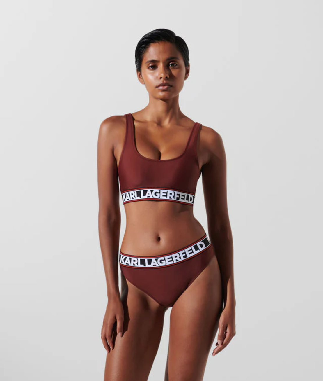 Karl Lagerfeld Elongated Logo Bikini Top • M