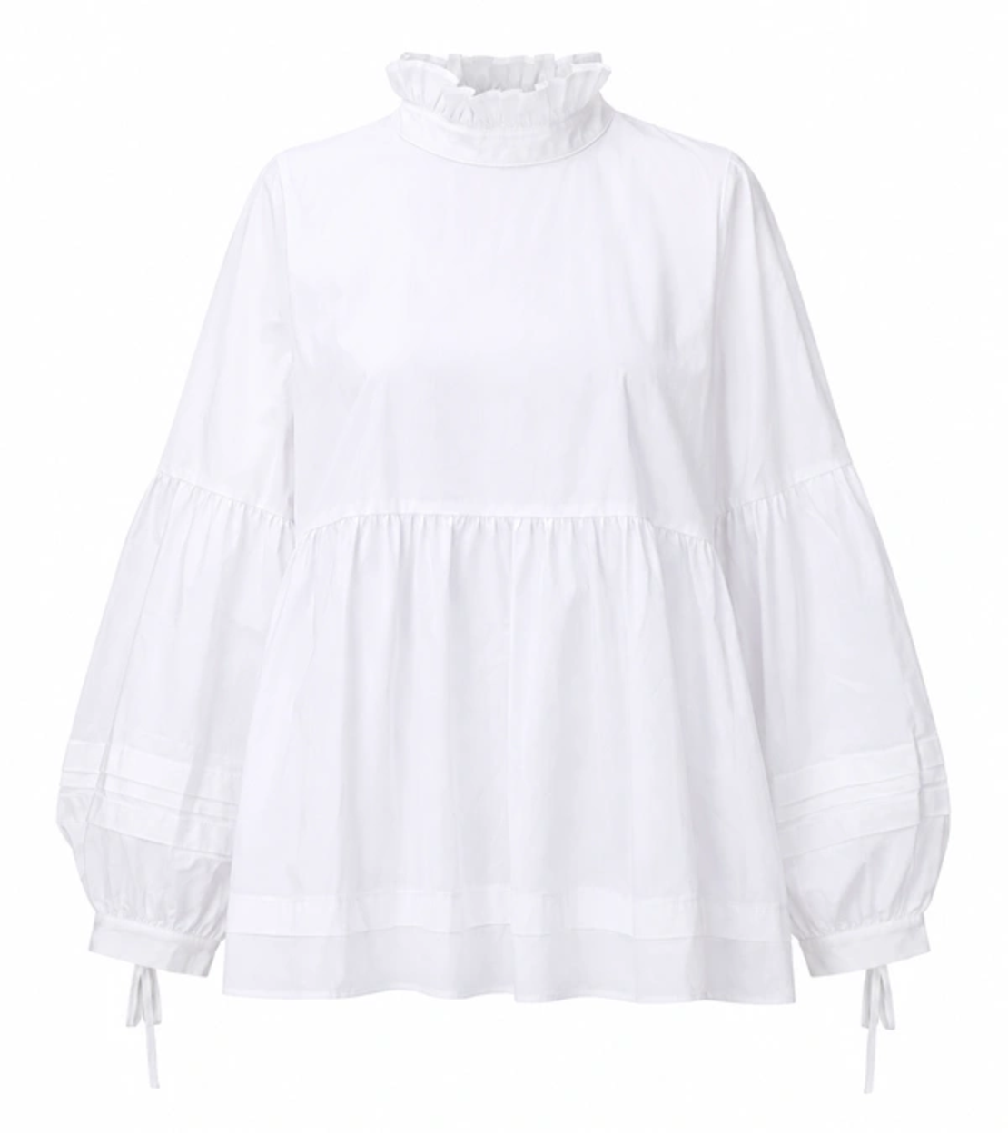 PIECES Ефирна бяла блуза с волани • L Oversized