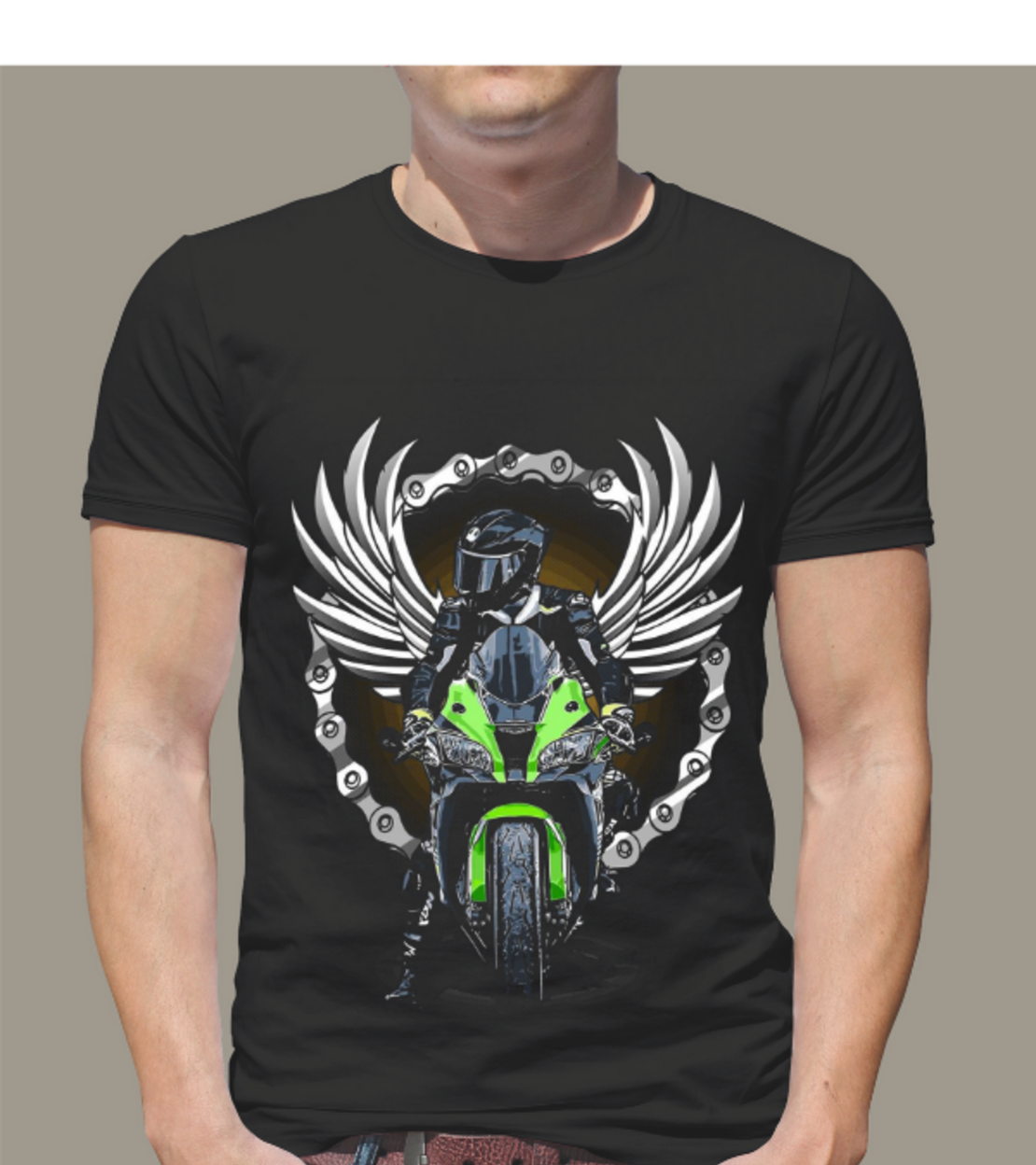 Стилна тениска с уникален дизайн – мотор и моторист -2