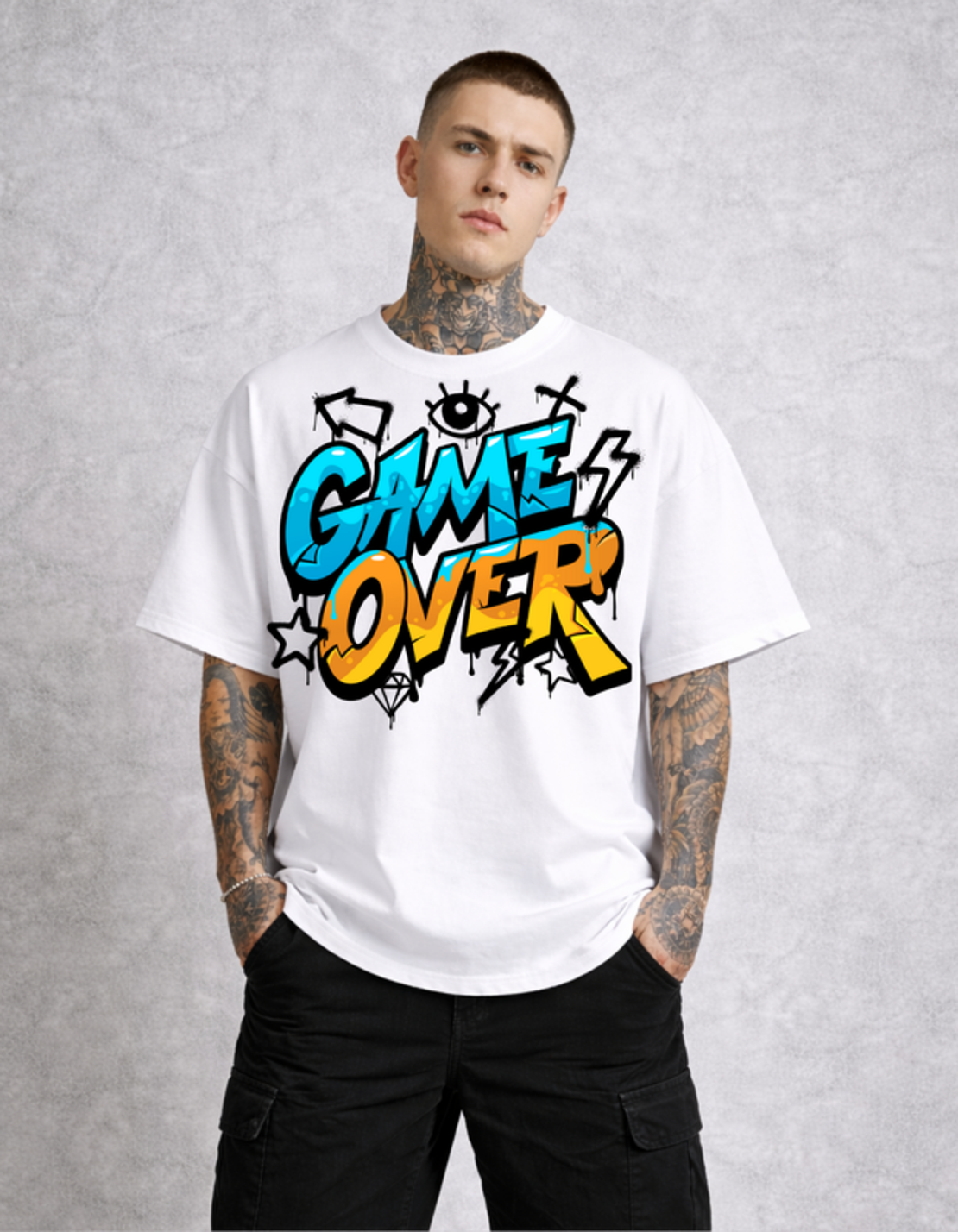 Oversized - Тениска с монохромен принт