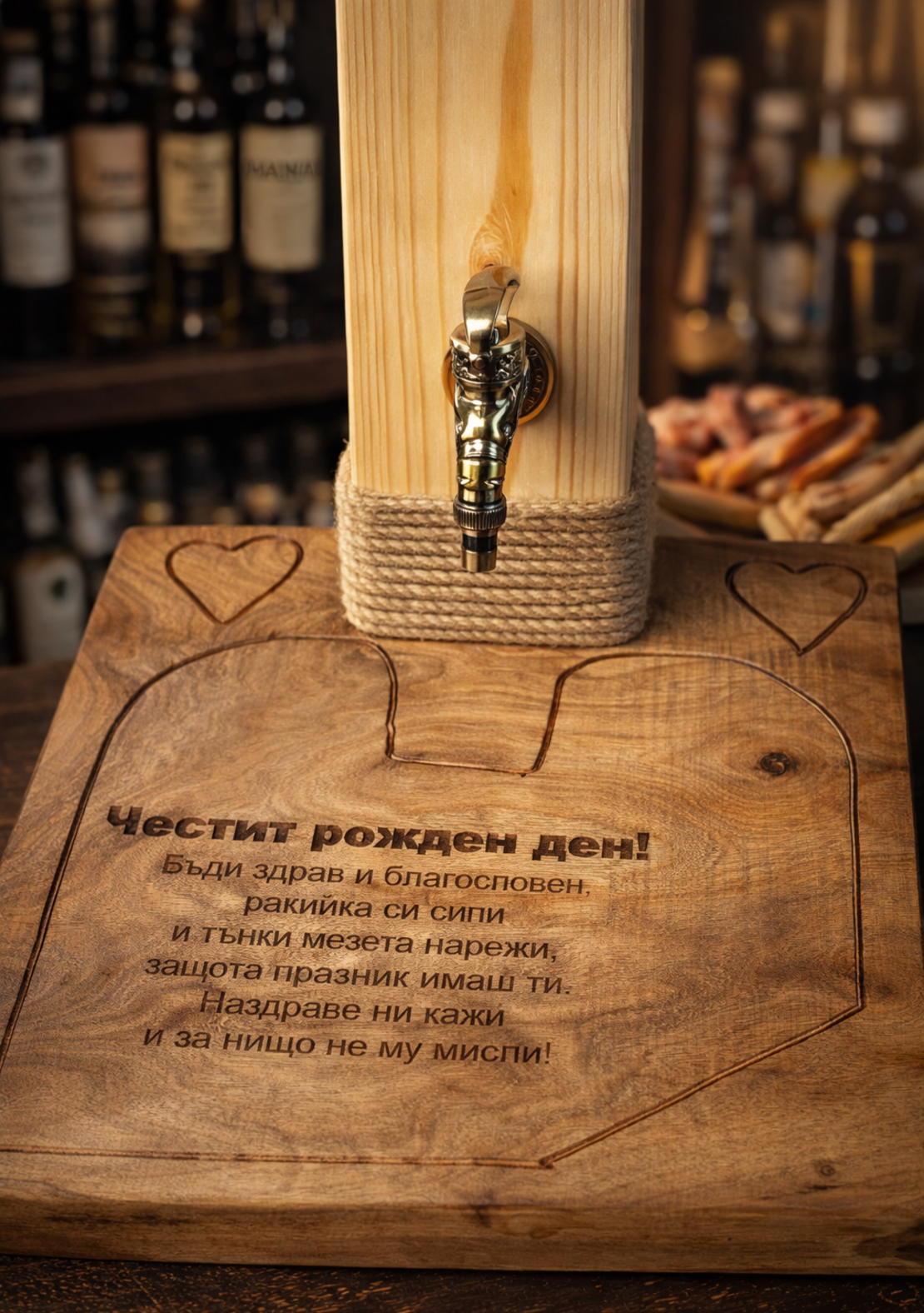 Дървен диспенсър за ракия с чешмичка – 3