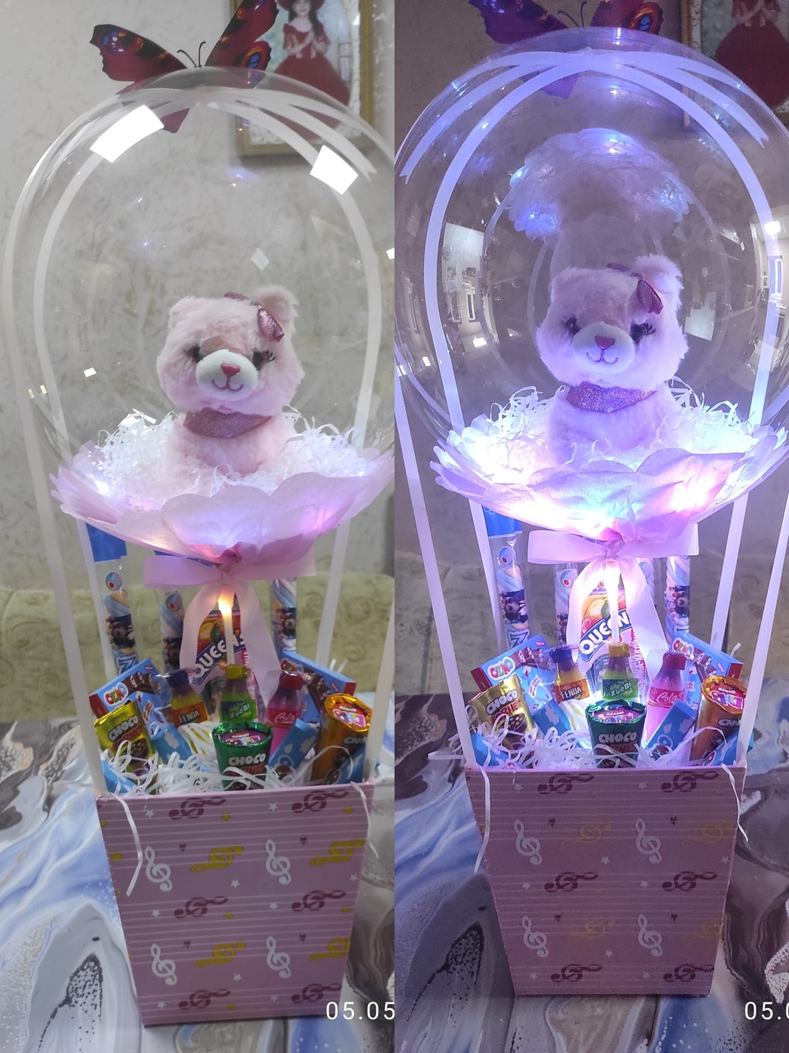 Светещ Балон с плюшена играчка и лакомства