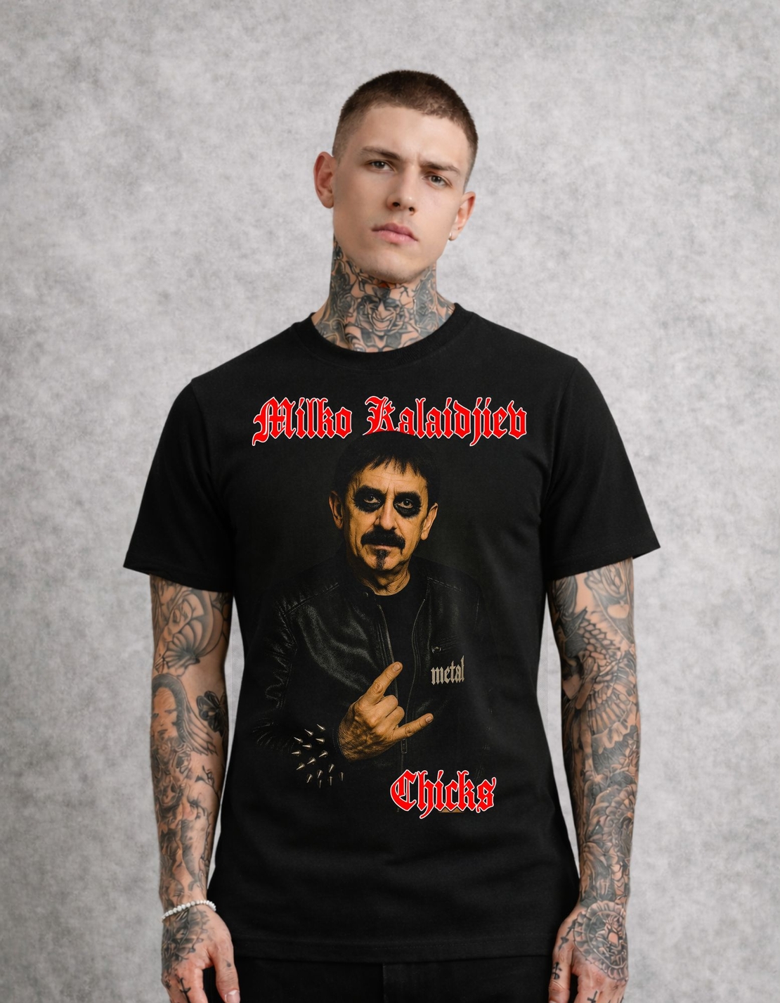 Тениска на Милко Калайджиев  като метъл(рокер)