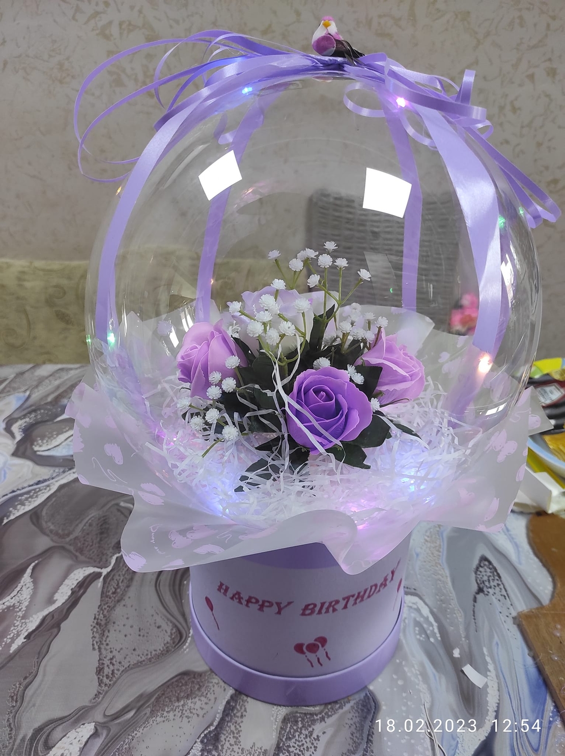 Балон за рожден ден с подаръчна кутия, и сапунени рози