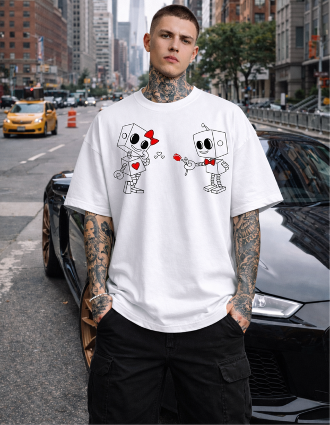 Oversized - Тениска с ръчно рисуван елемент