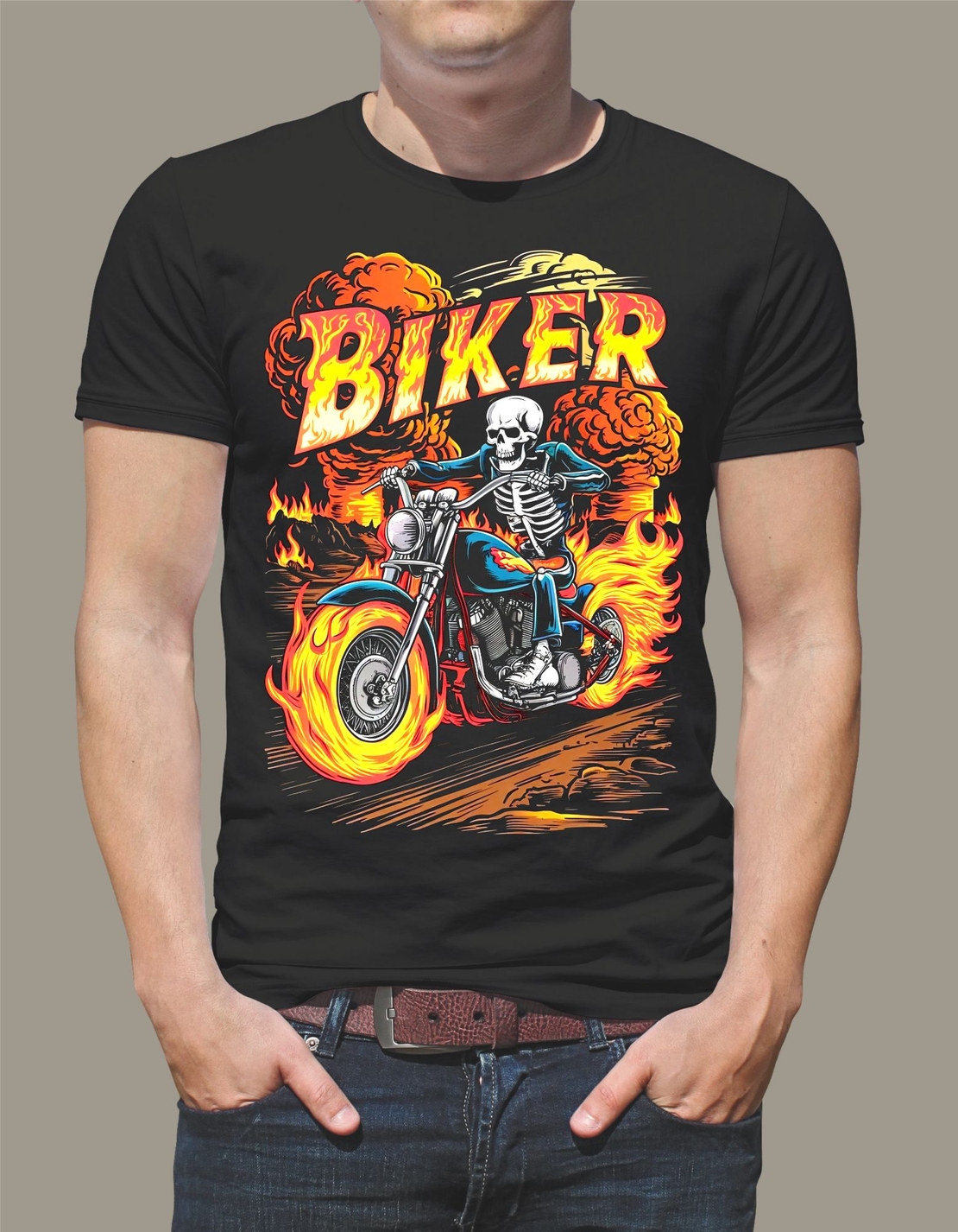 Стилна тениска с уникален дизайн – мотор BIKER