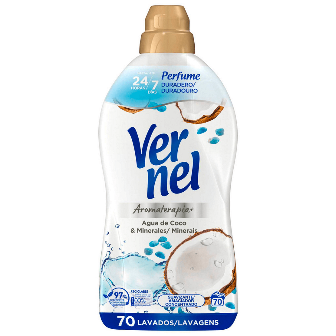 Vernel Aromaterapia Aqua de Coco - Омекотител, 1,260 л, 70 пранета