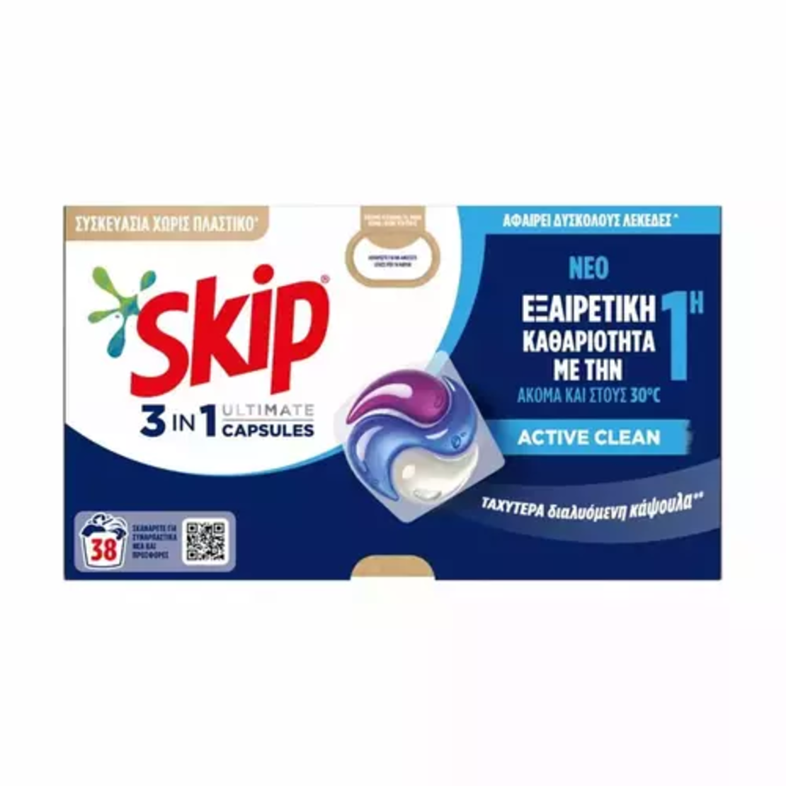 Skip - Капсули за пране , active clean  , 38 бр
